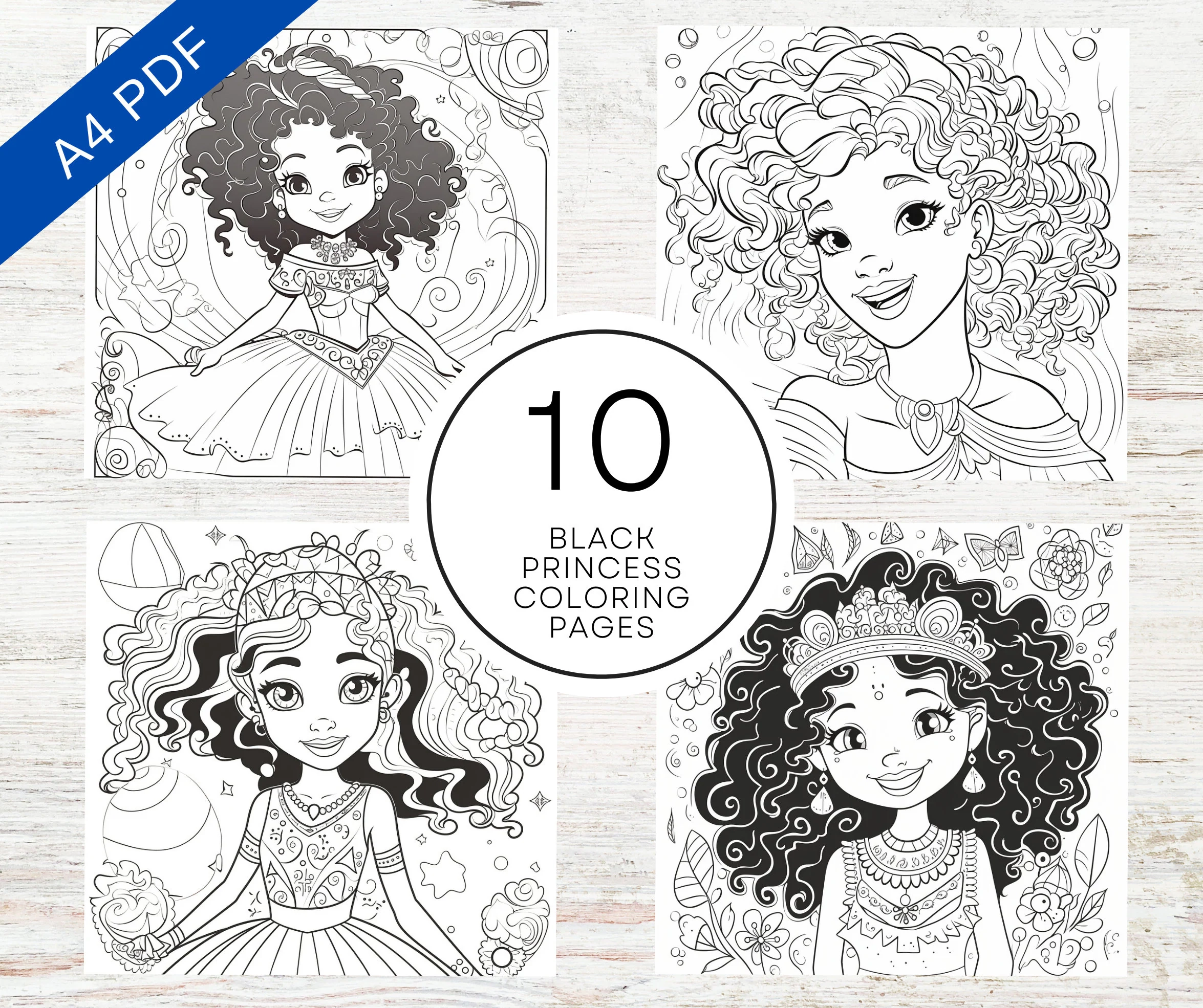 10 Black Princess Coloring Pages Printable PDF A4 Inclusive Cute Coloring Sheets For Kids Adults Etsy