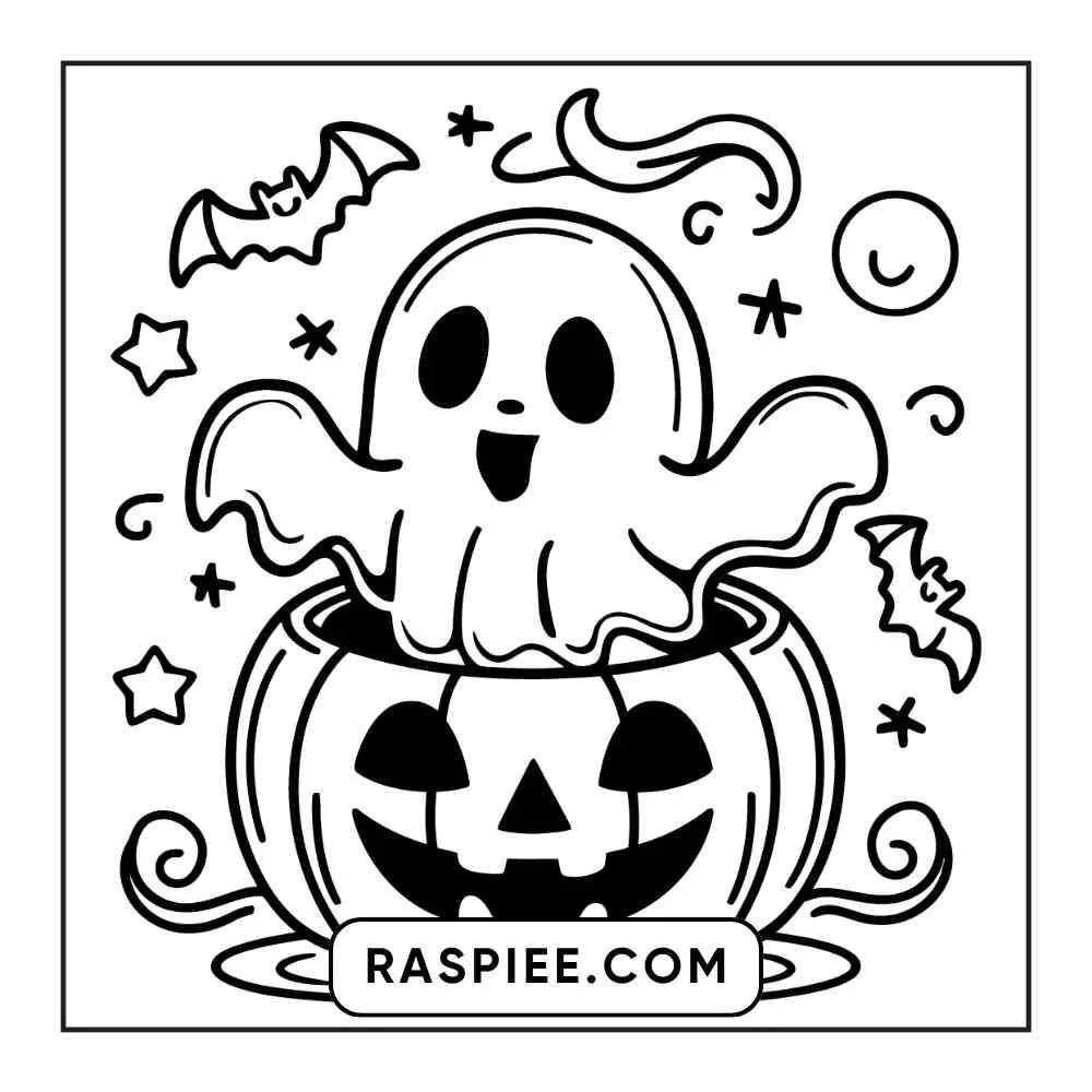 100 Bold And Easy Cute Halloween Coloring Pages Printable PDF Instant RASPIEE