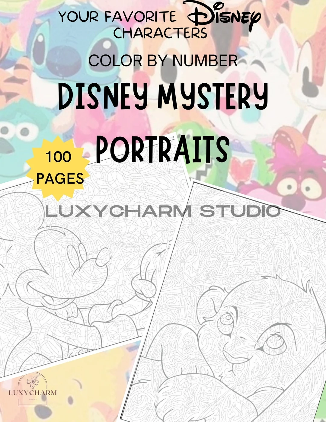 100 Pages Color By Number Mystery Portraits Of Your Favorite Characters Coloring Book Compilation Etsy