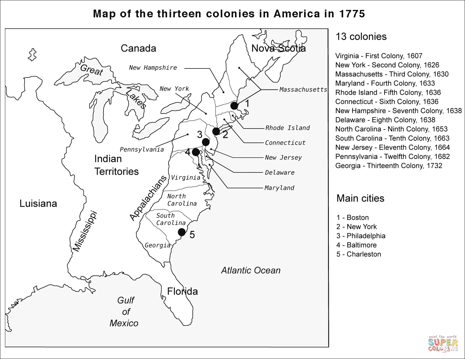 printable map of the 13 colonies