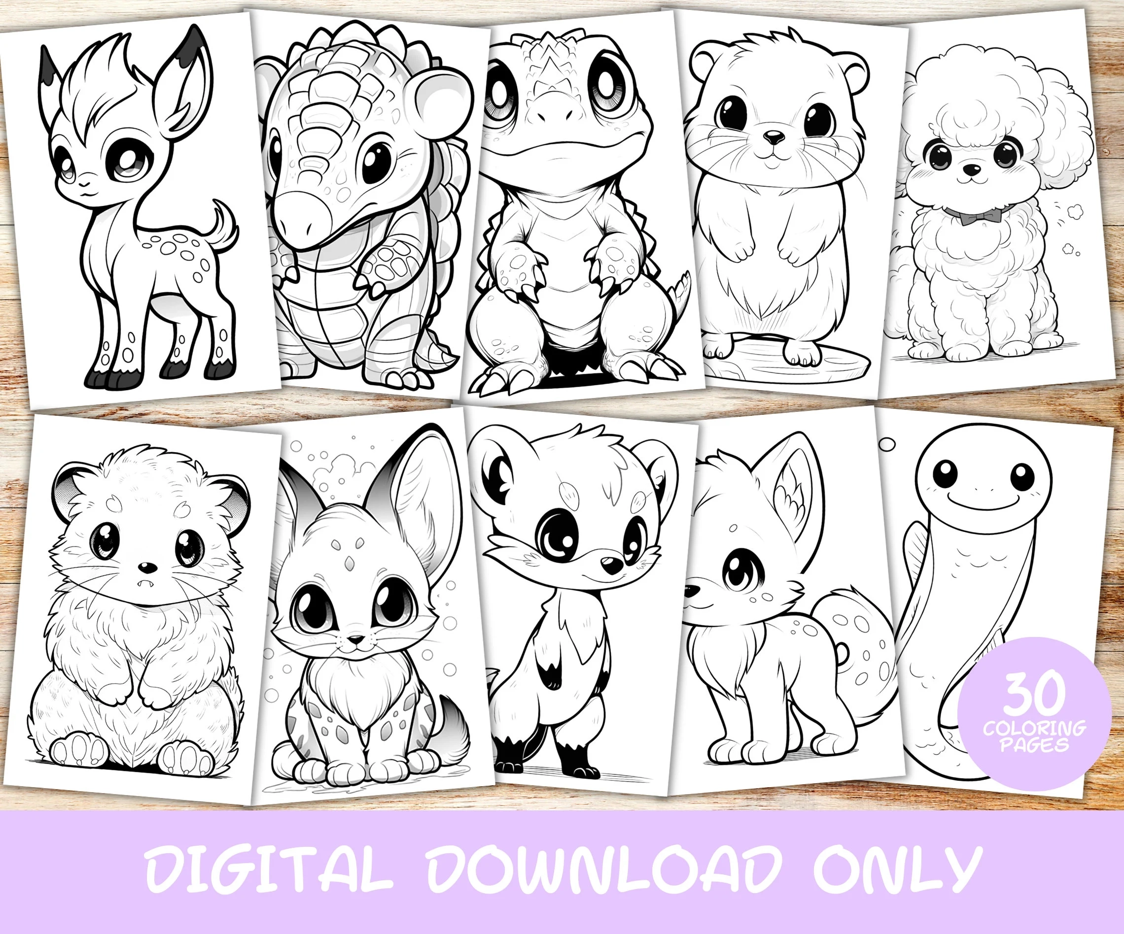 30 Kawaii Animals Volume 4 Coloring Pages Book Kids Instant Download Grayscale Coloring Page Printable PDF Cute Kawaii Digital Etsy Israel