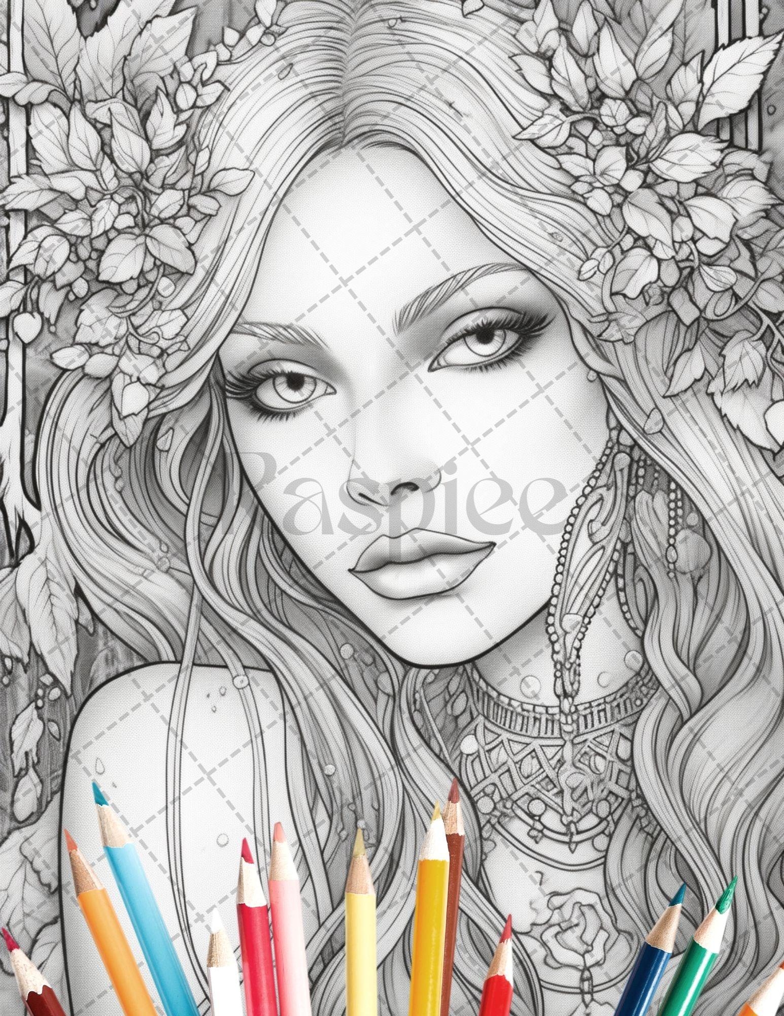 35 Beautiful Printable Elf Girls Coloring Book For Adults Grayscale C RASPIEE