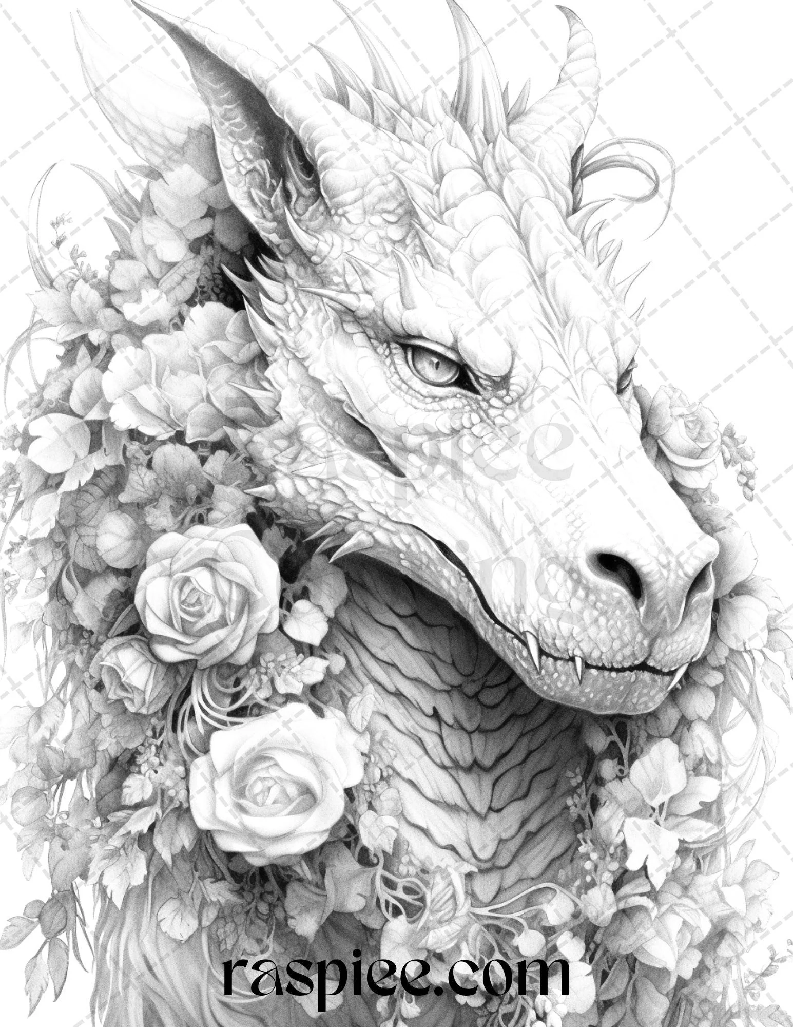 40 Flower Dragon Grayscale Coloring Pages Printable For Adults PDF Fi RASPIEE 40 Flower Dragon Grayscale Coloring Pages Printable For Adults PDF Fi RASPIEE