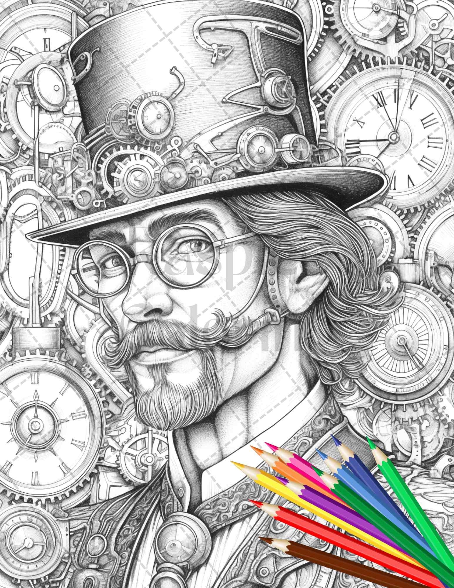 42 Steampunk Mens Grayscale Coloring Pages Printable For Adults PDF F RASPIEE 42 Steampunk Mens Grayscale Coloring Pages Printable For Adults PDF F RASPIEE