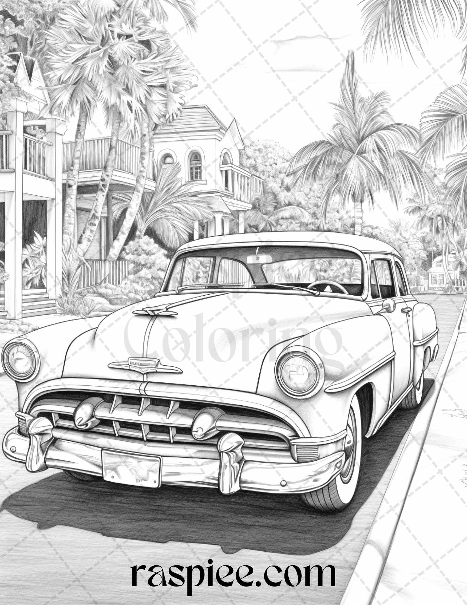 42 Vintage Cars Grayscale Coloring Pages Printable For Adults PDF Fil RASPIEE