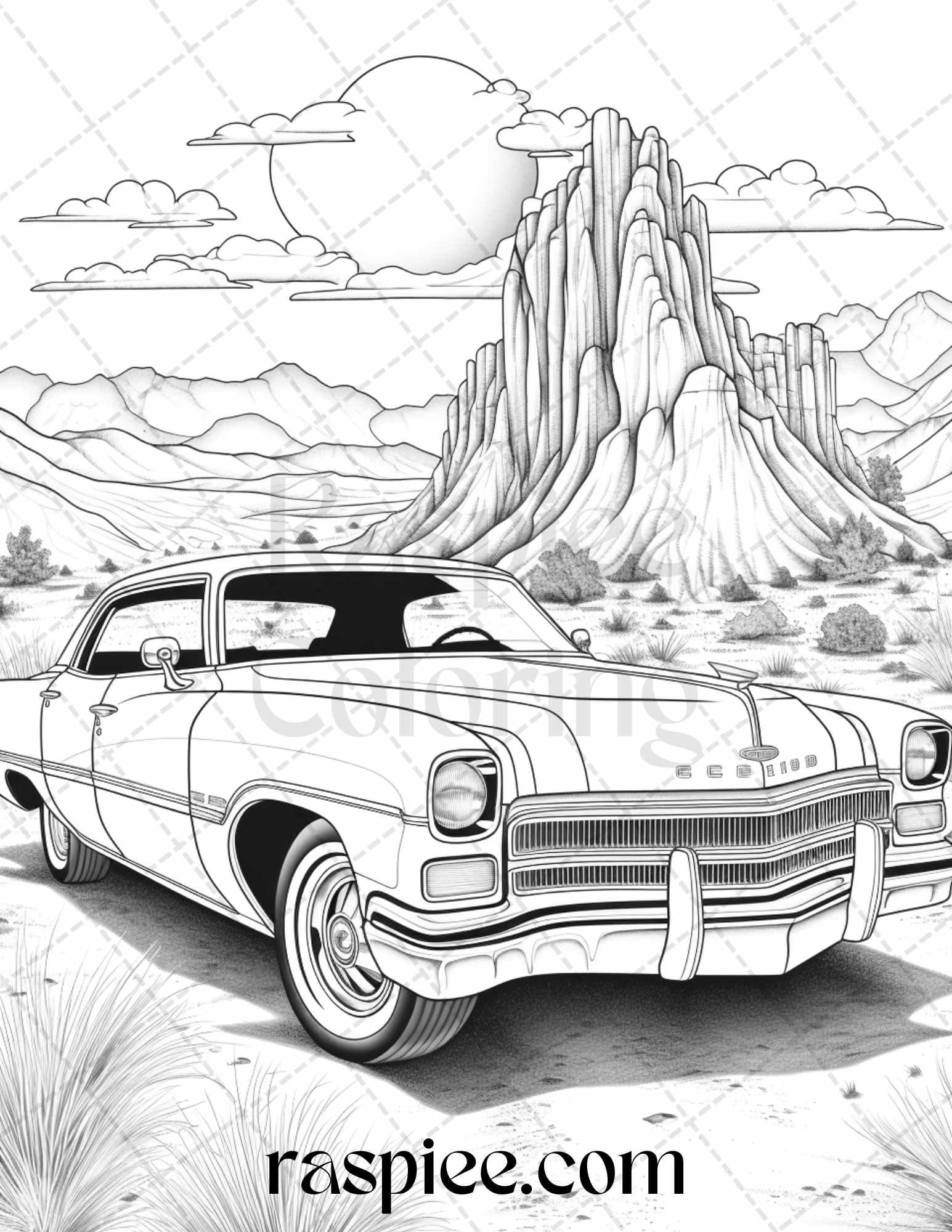 42 Vintage Cars Grayscale Coloring Pages Printable For Adults PDF Fil RASPIEE