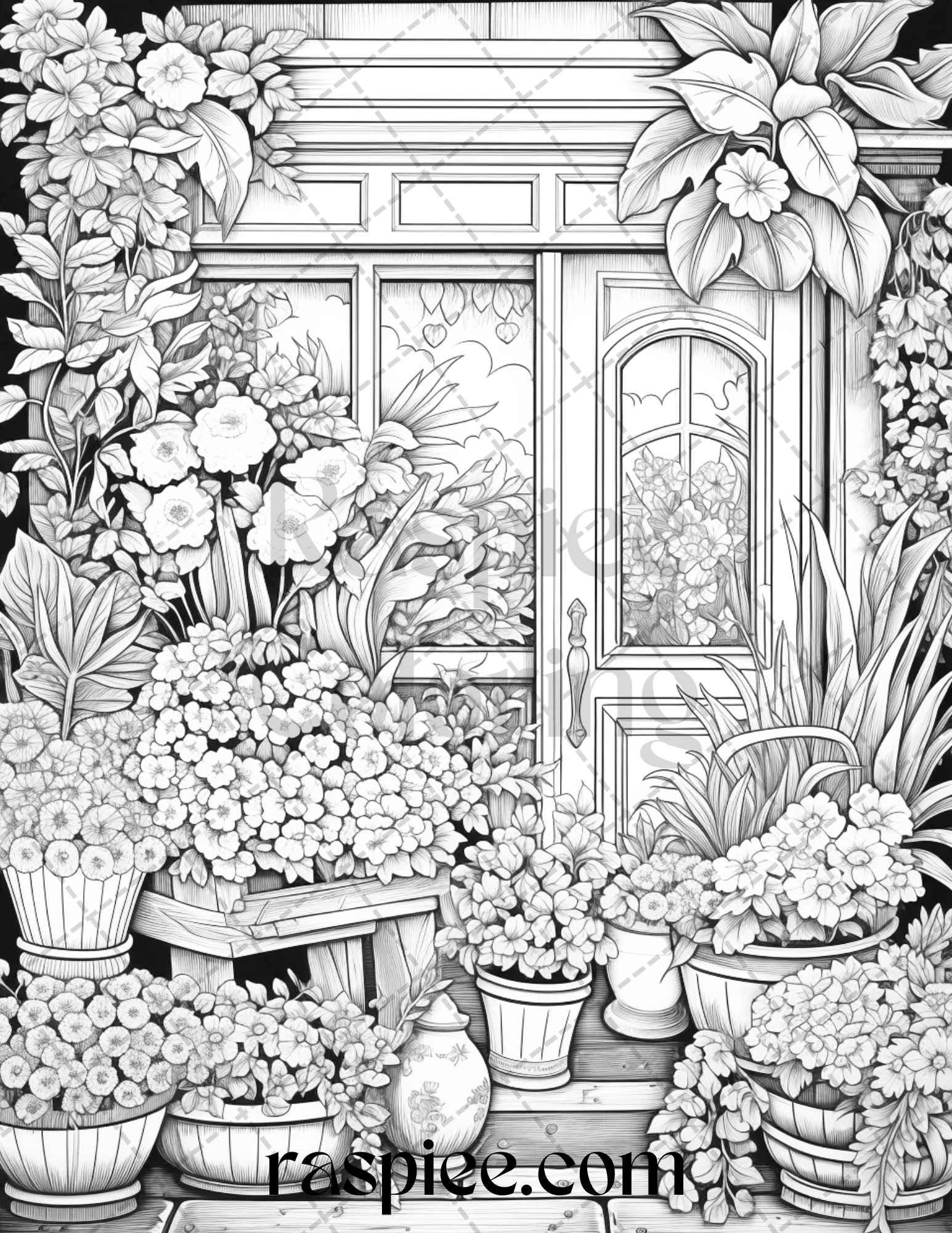45 Flower Store Front Grayscale Coloring Pages Printable For Adults P RASPIEE