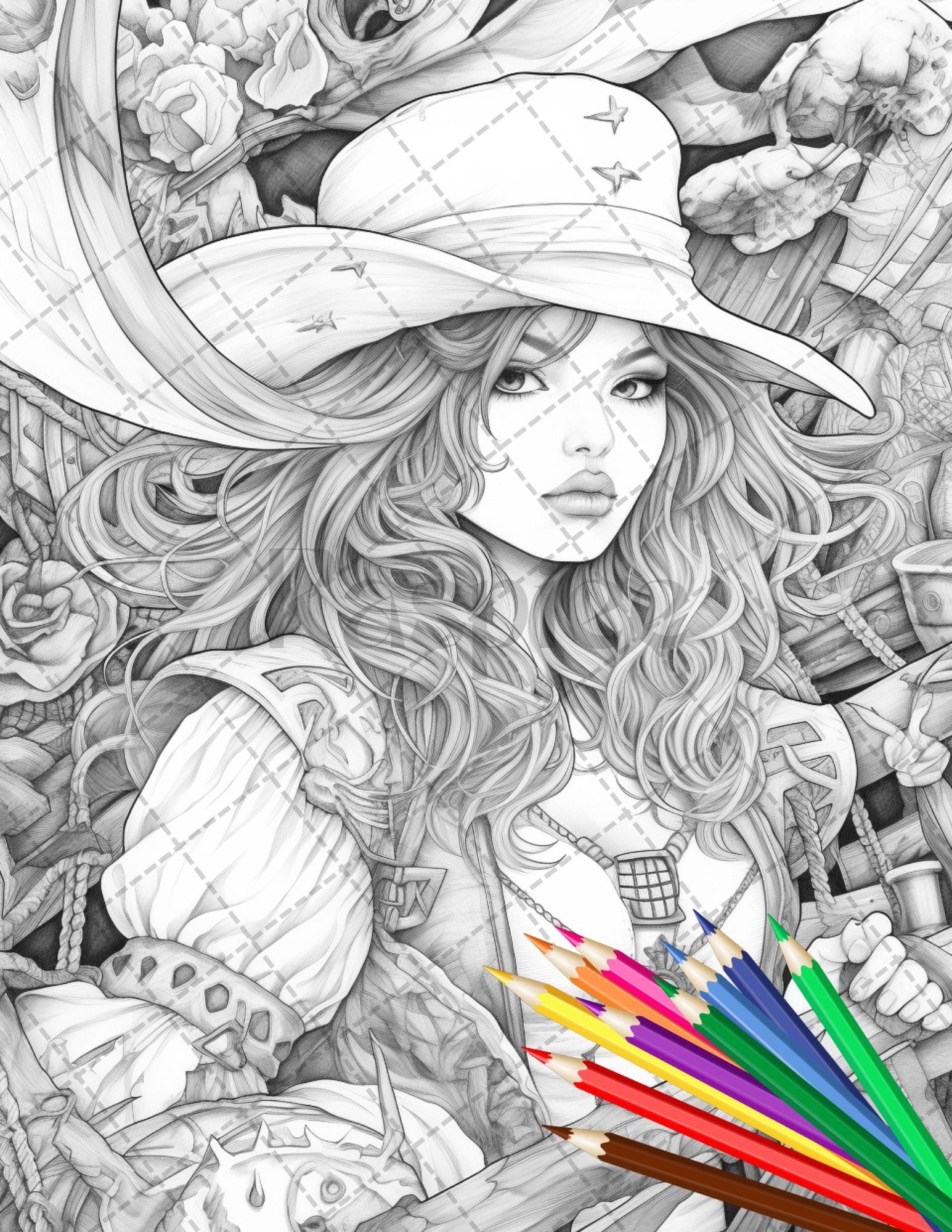 48 Beautiful Pirate Princess Coloring Book Printable For Adults Grays RASPIEE