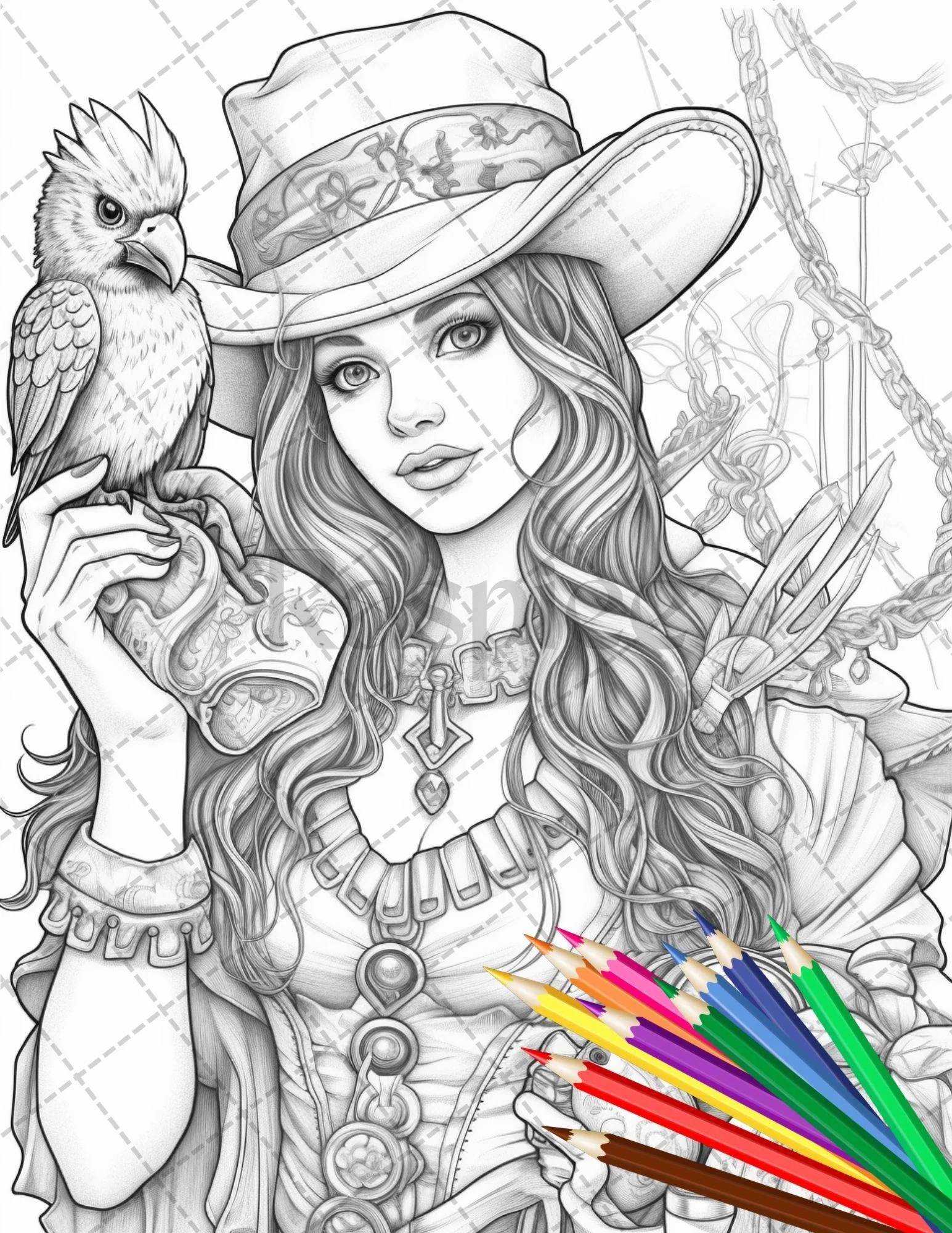 48 Beautiful Pirate Princess Coloring Book Printable For Adults Grays RASPIEE