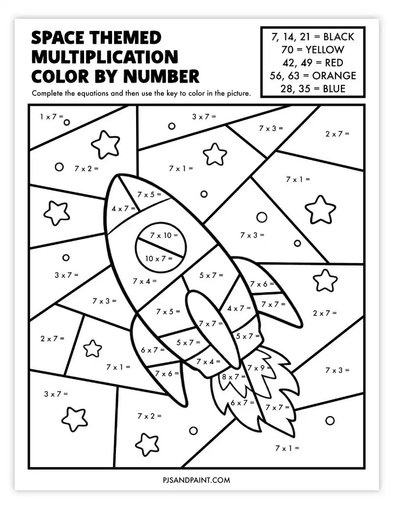 free color by number multiplication printable
