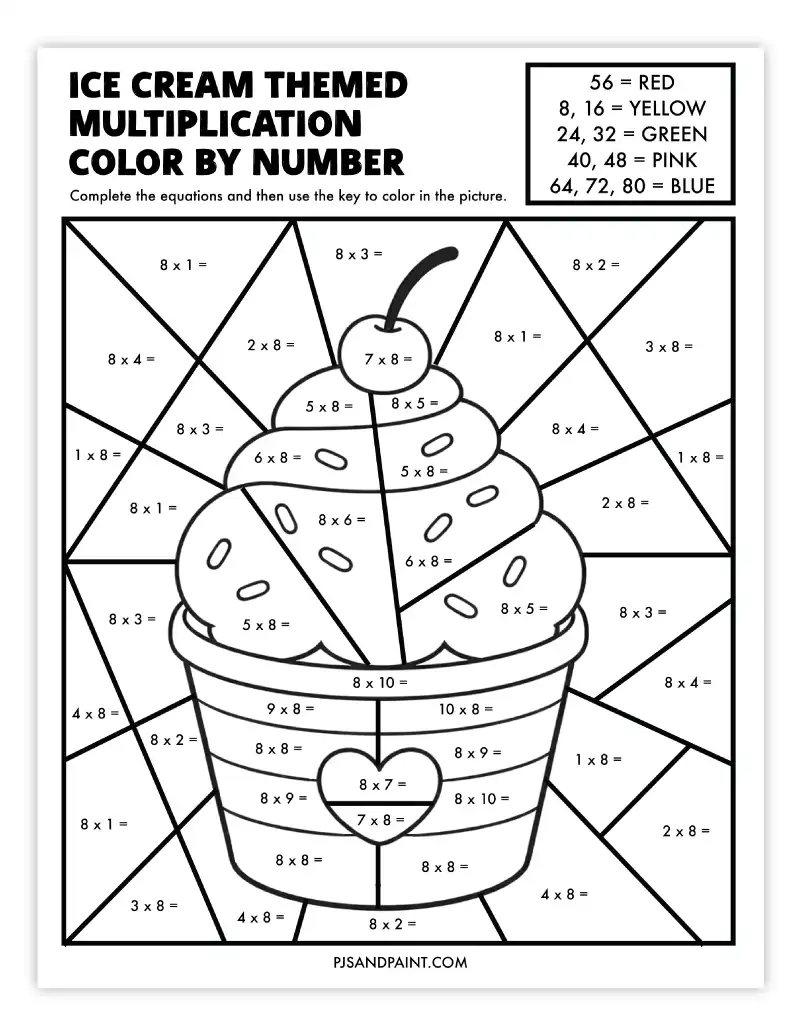 multiplication color by number free