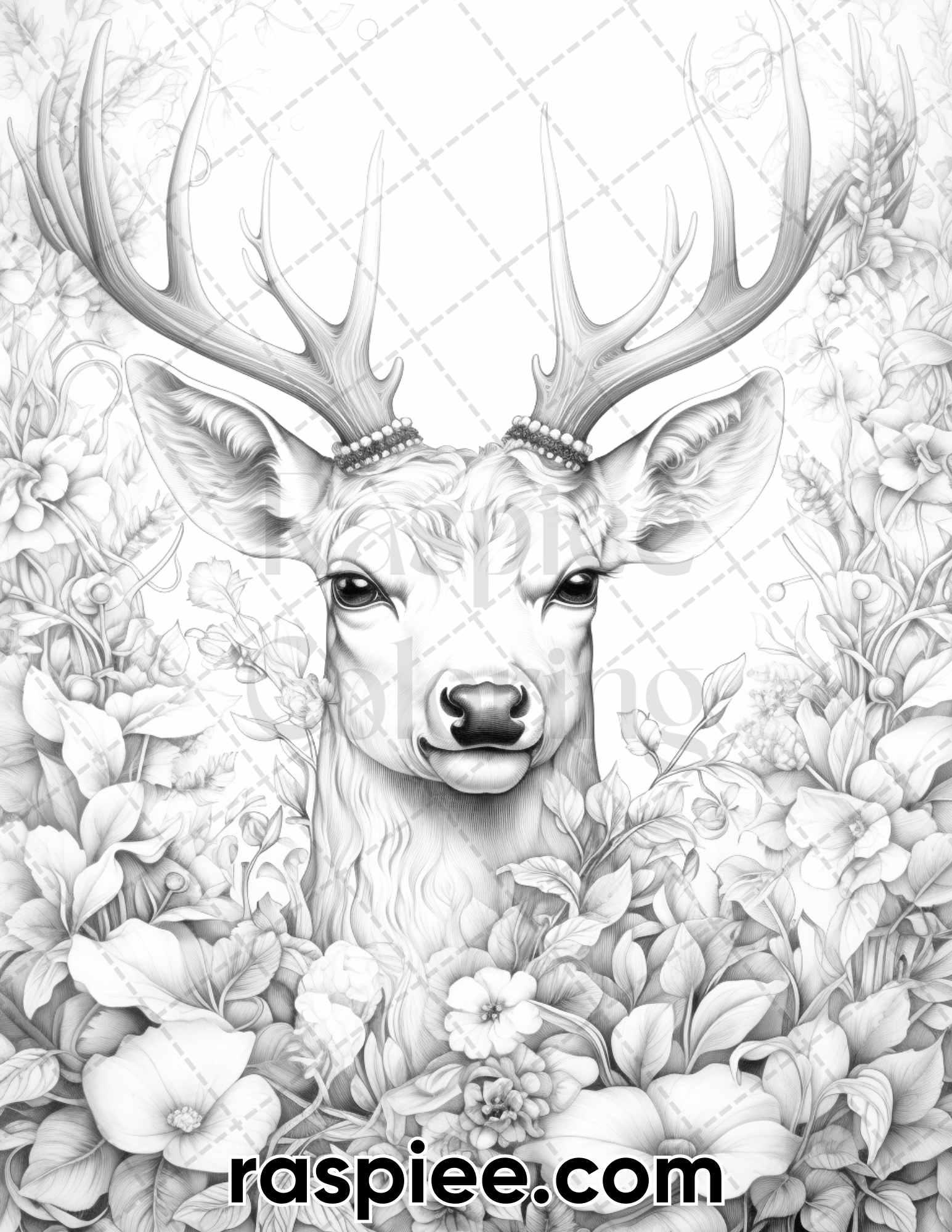 50 Christmas Deer Grayscale Coloring Pages For Adults Printable PDF I RASPIEE
