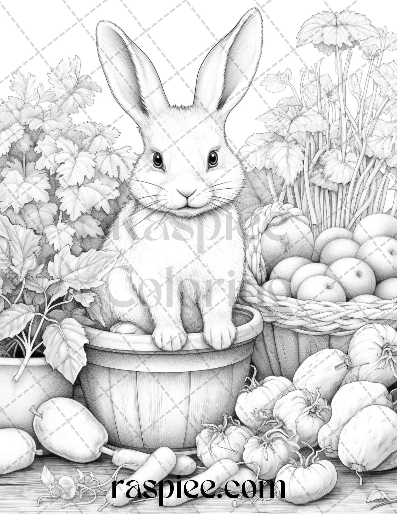50 Rabbit Garden Grayscale Coloring Pages Printable For Adults PDF Fi RASPIEE 50 Rabbit Garden Grayscale Coloring Pages Printable For Adults PDF Fi RASPIEE