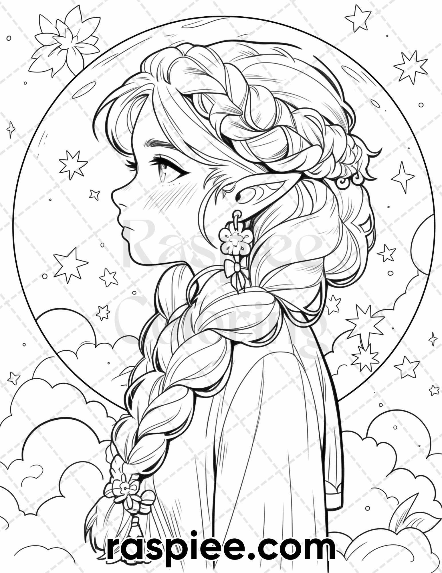 52 Cute Druid Girl Grayscale Coloring Pages For Adults Printable PDF RASPIEE