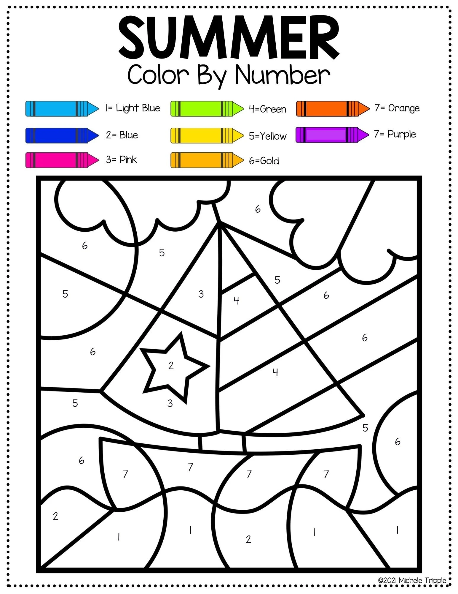 6 Summer Color By Number Summer themed Color By Number Beach Vacation Color By Number Easy Color By Number Summer Activity For Kids Etsy
