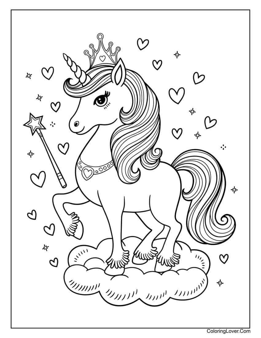 princess and unicorn coloring pages