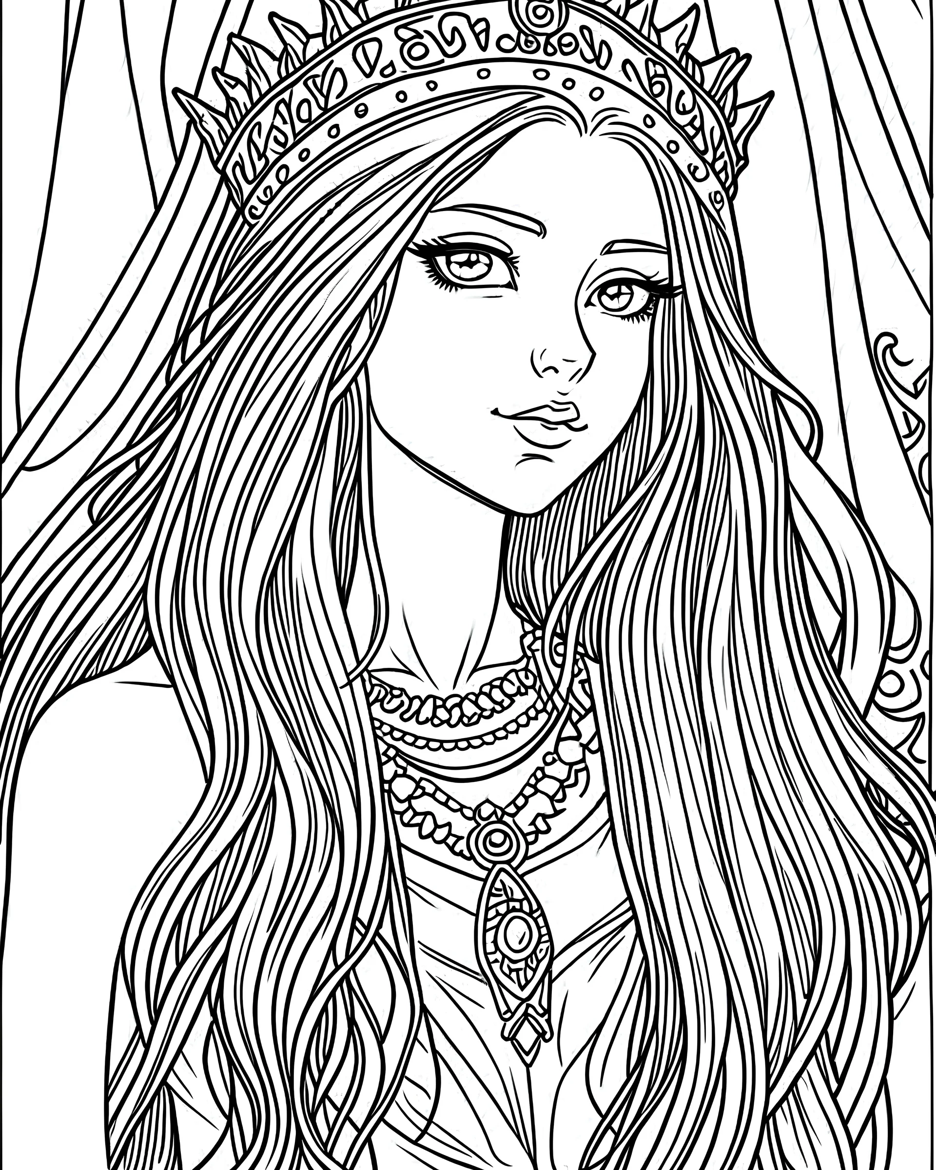 A Coloring Page Of A Princess With Lo Gallery Stablecog