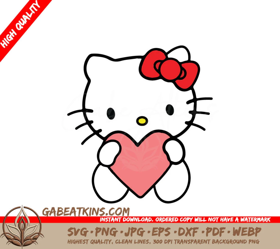 A Drawing Of Hello Kitty Holding A Pink Heart SVG Hello Kitty Holdin Gabe Atkins Designs