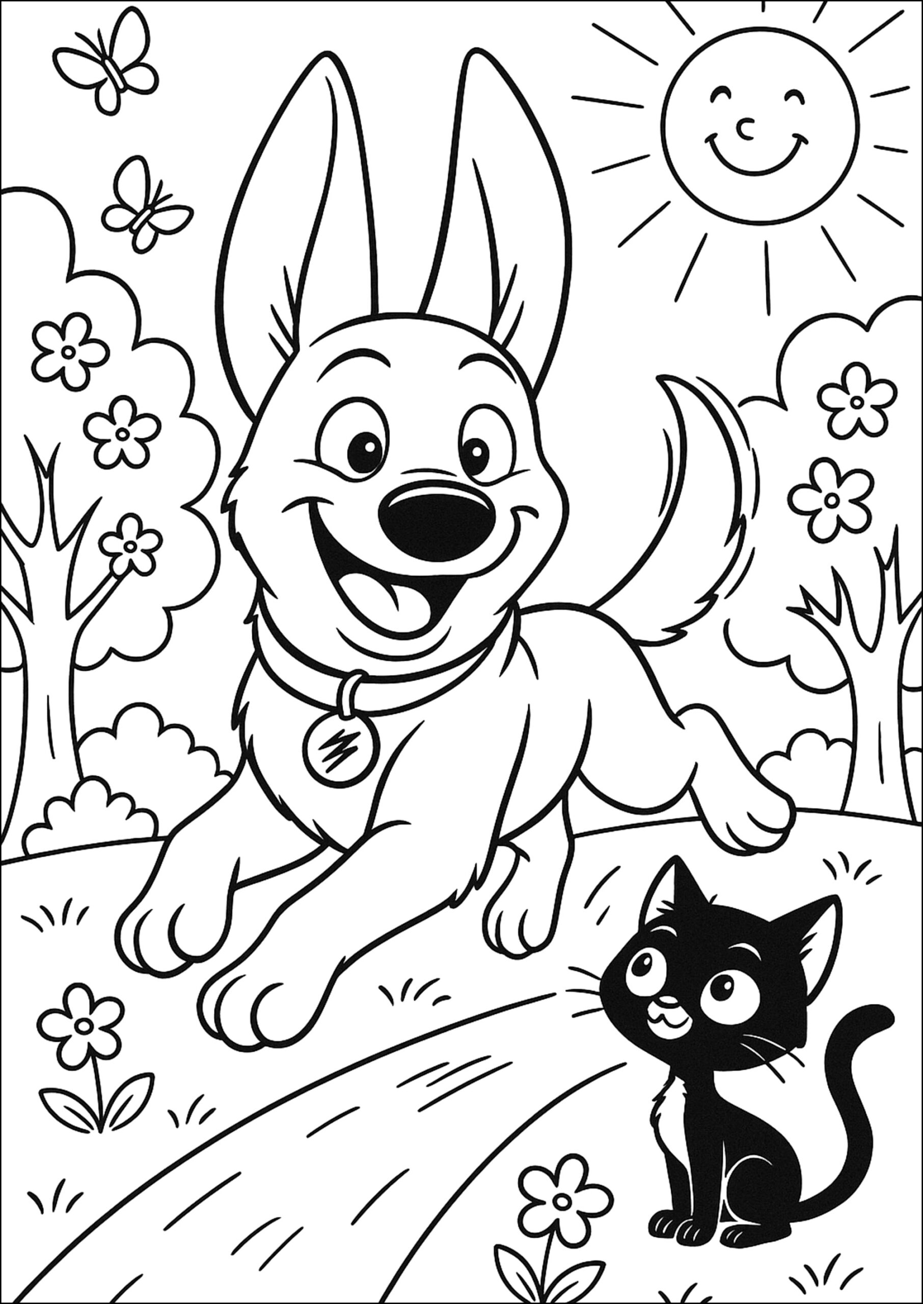 A Happy Moment Between Dog And Cat Volt Coloring Pages