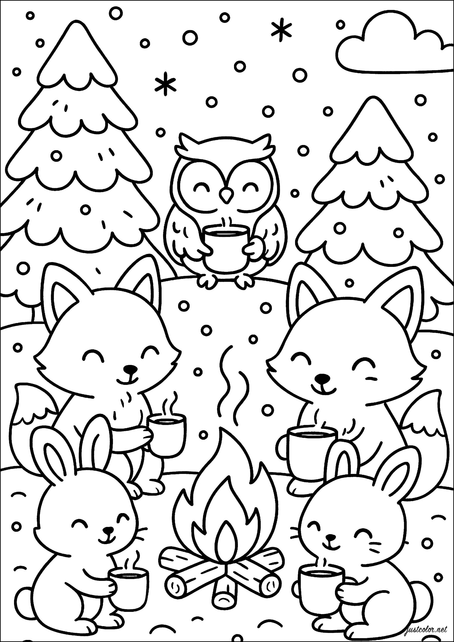 A Warm Gathering Of Happy Animals Winter Coloring Pages A Warm Gathering Of Happy Animals Winter Coloring Pages