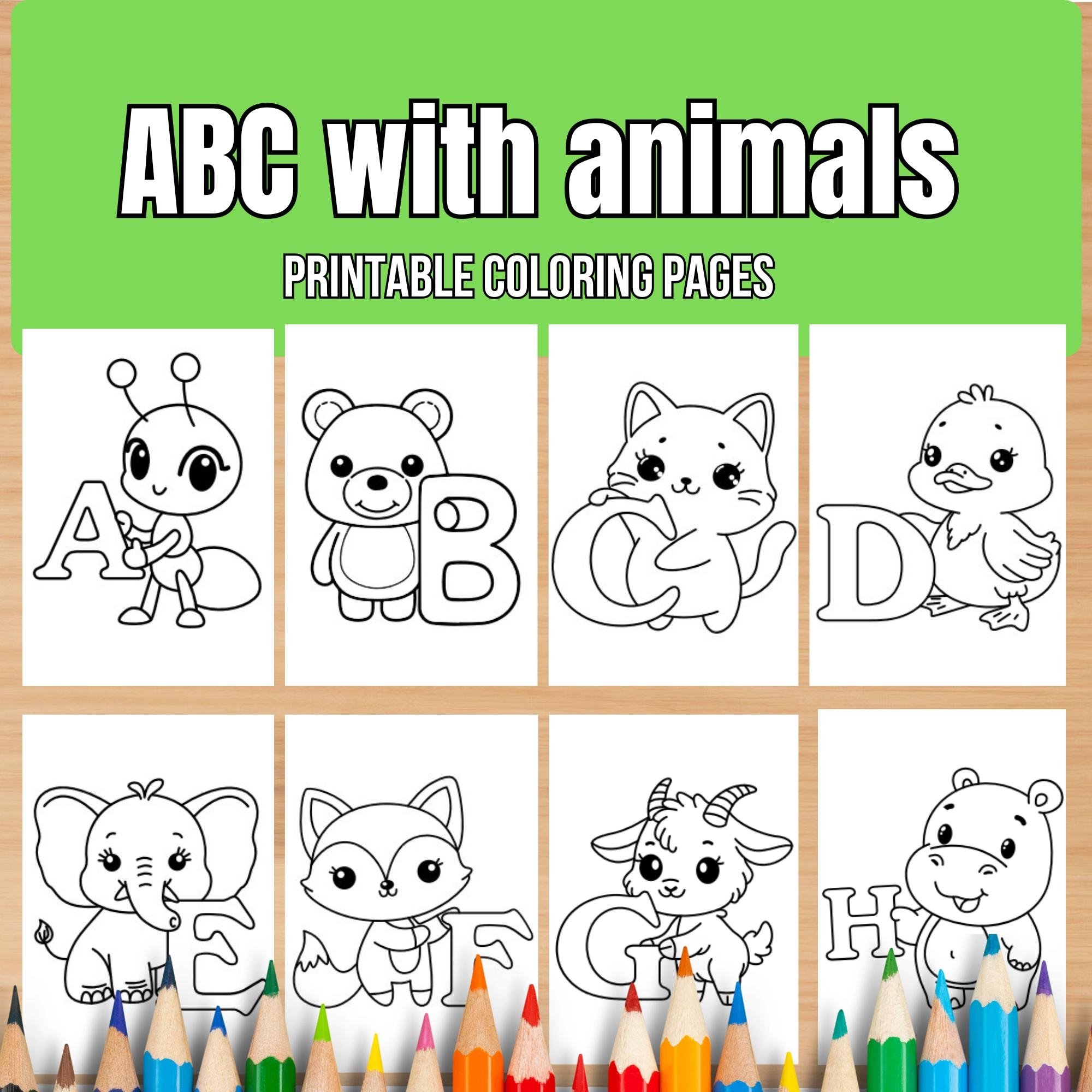 ABC Animal Coloring Pages For Kids Fun A Z Alphabet With Cute Animals Etsy