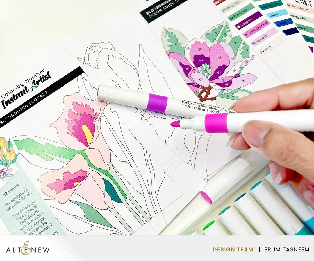 Acrylic Marker Set Color by Number Sheets Bundle Altenew