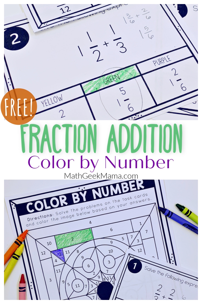 Add Fractions Color By Number Unlike Denominators Mixed Numbers