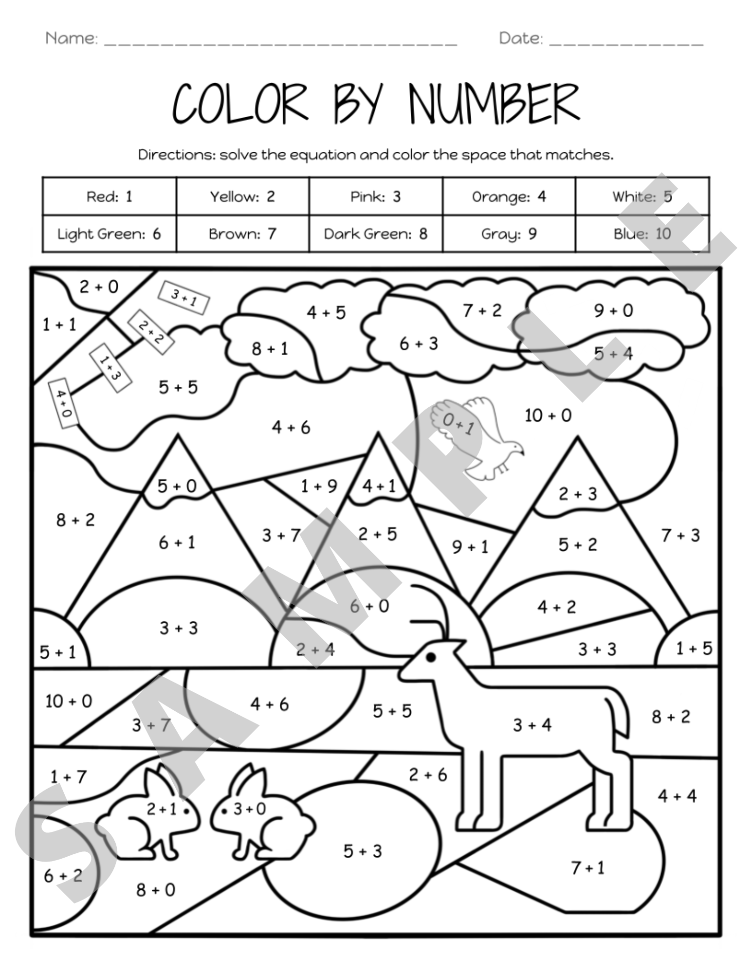 Adding One Digit Numbers 1 10 Within 10 Color By Number Activity For K 5 Teachers And Students In The Math Classroom Classful