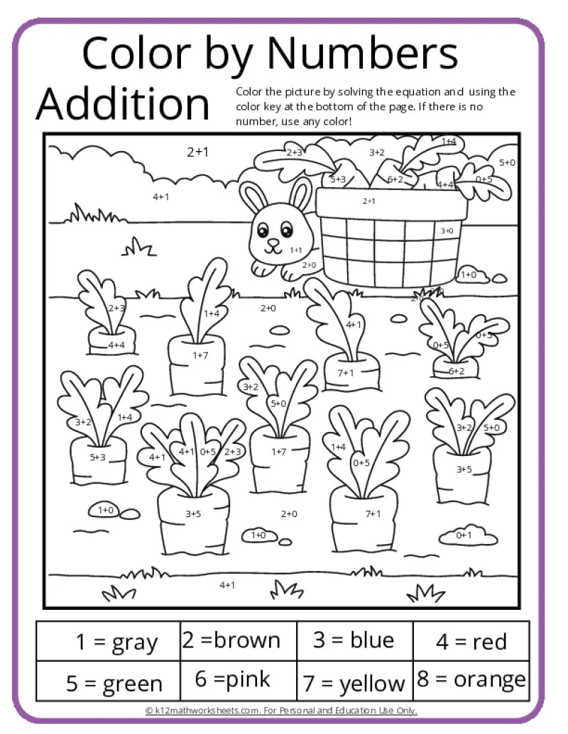 addition and color by number worksheets addition and color by number worksheets
