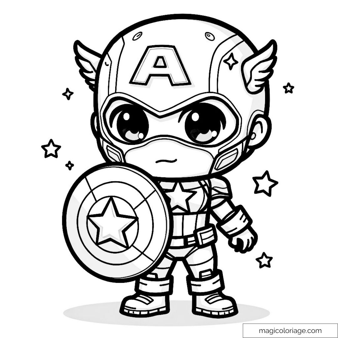 Adorable Captain America Chibi Coloring Page With Shield