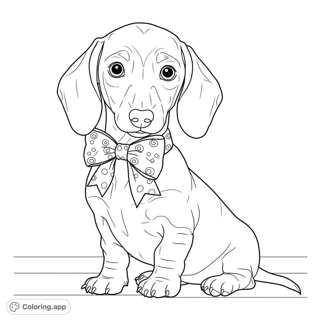 Adorable Dachshund Puppy With Bow Coloring app