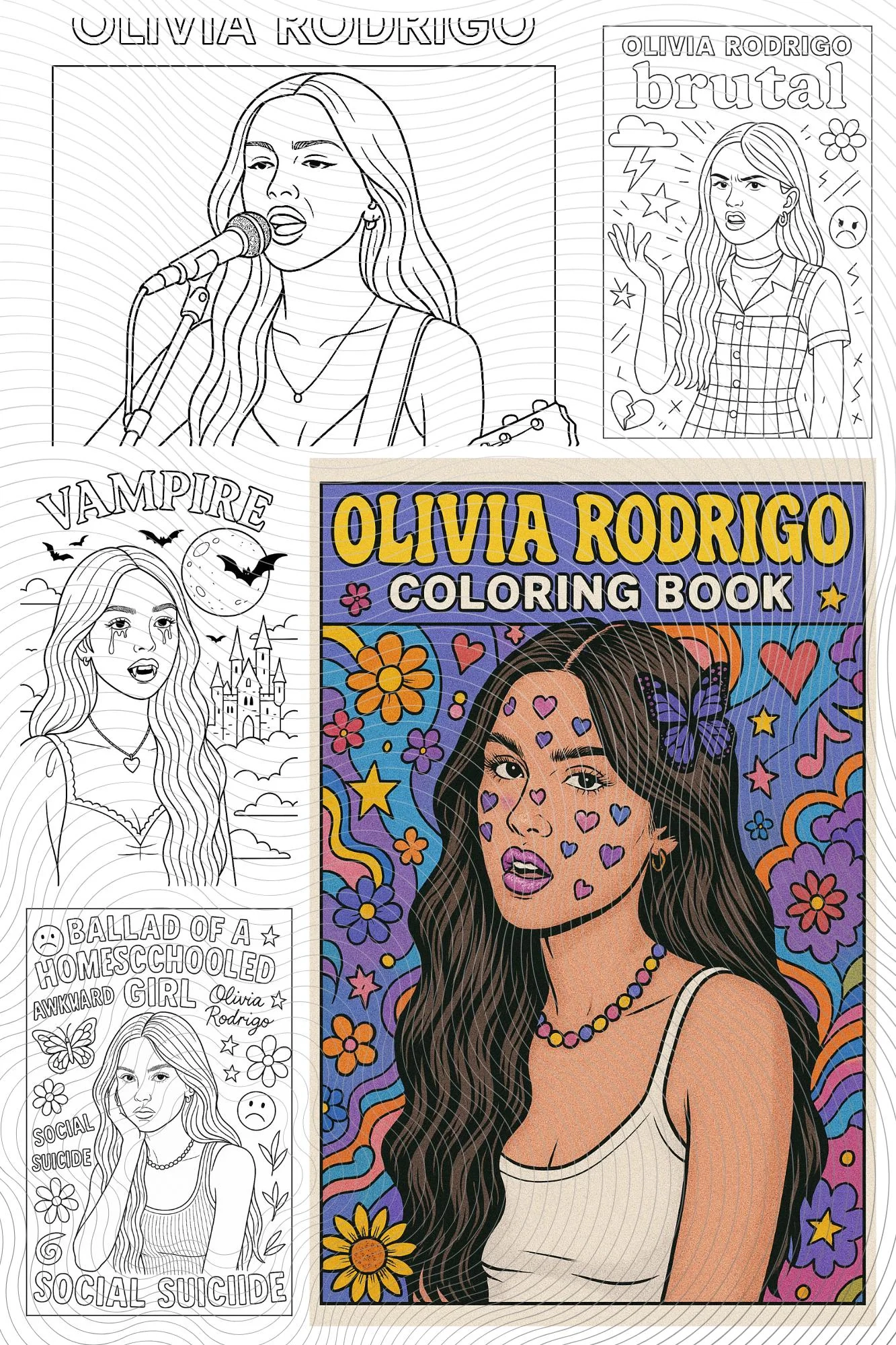 Adult Colouring Book Popstar Colouring Book Olivia Rodrigo Inspired Colouring Book Etsy