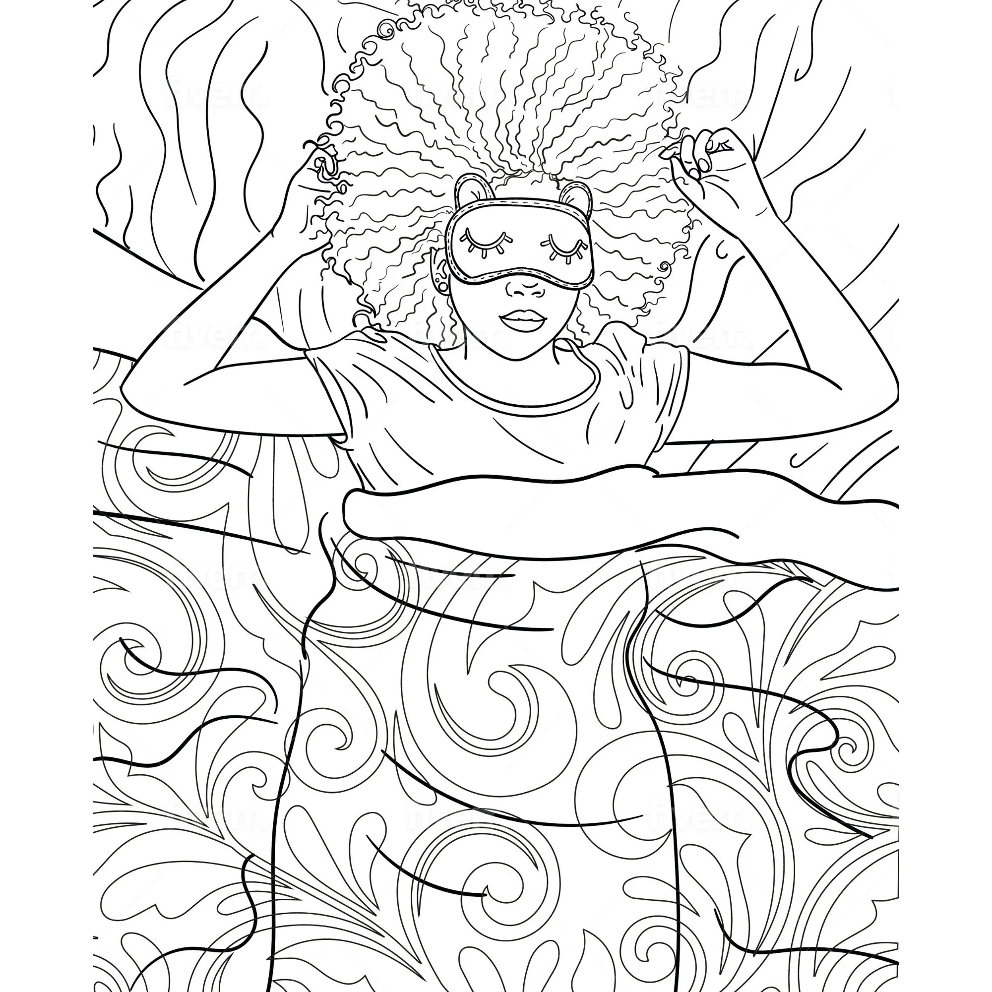 African American Adult Coloring Page beauty Rest self Care for Stress printable Adult Coloring Page instant Download digital Coloring Page Etsy