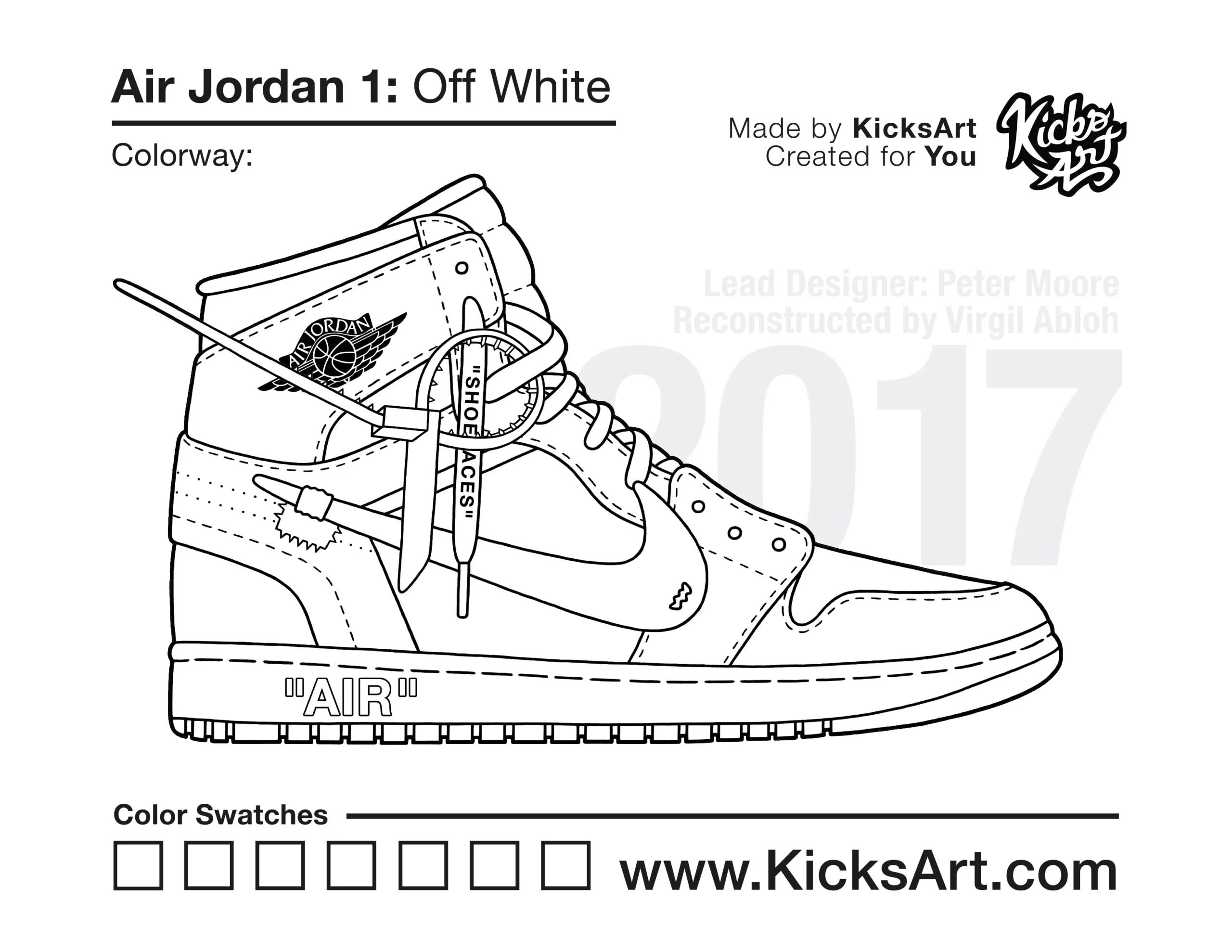 Air Jordan 1 Off White Coloring Pages KicksArt