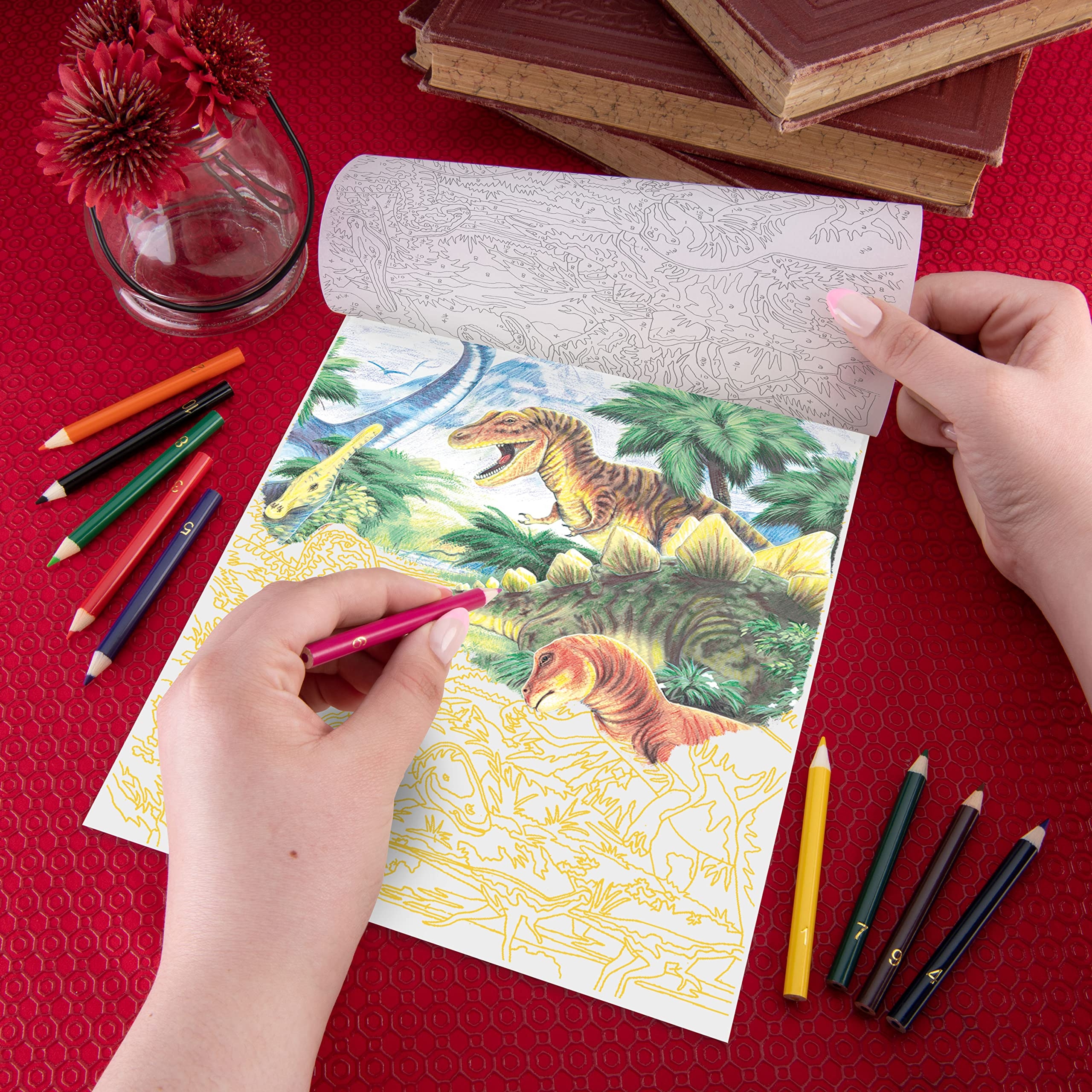 Amazon Color Pencil By Number Kit 8 75 X11 75 Dinosaur Fun