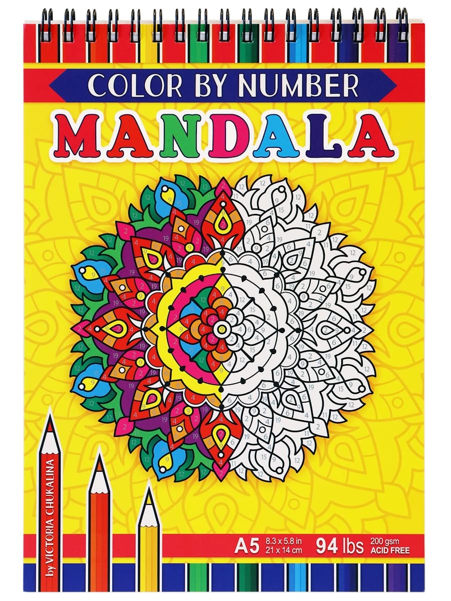 Amazon Mandala Travel Size Color By Number Adult Coloring Book On Thick Artist Paper With A Spiral Binding On The Top