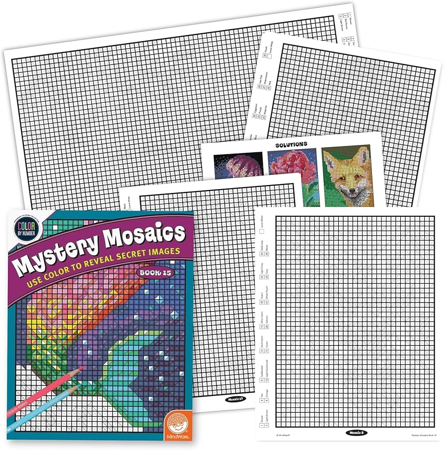 Amazon MindWare Color By Number Mystery Mosaics Book 15 Number Guided Hidden Image Coloring Activity Book Ages 6 Toys Games