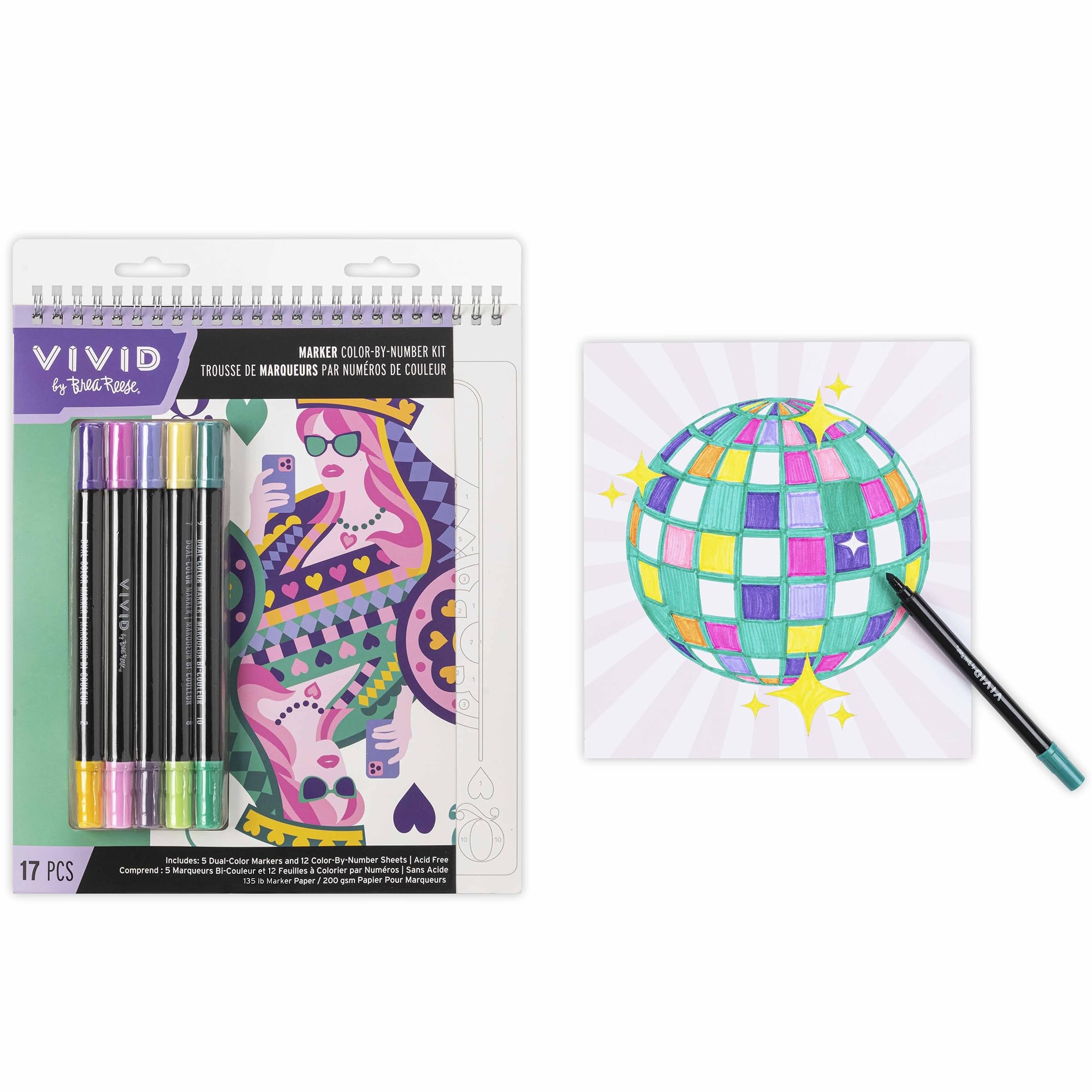 Amazon Vivid By Brea Reese Marker Color By Number Kit Queen Of Hearts 5 Dual Sided Markers 12 Design Coloring Pages Retro Vibrant Themed Spiral Art Pad Toys Games
