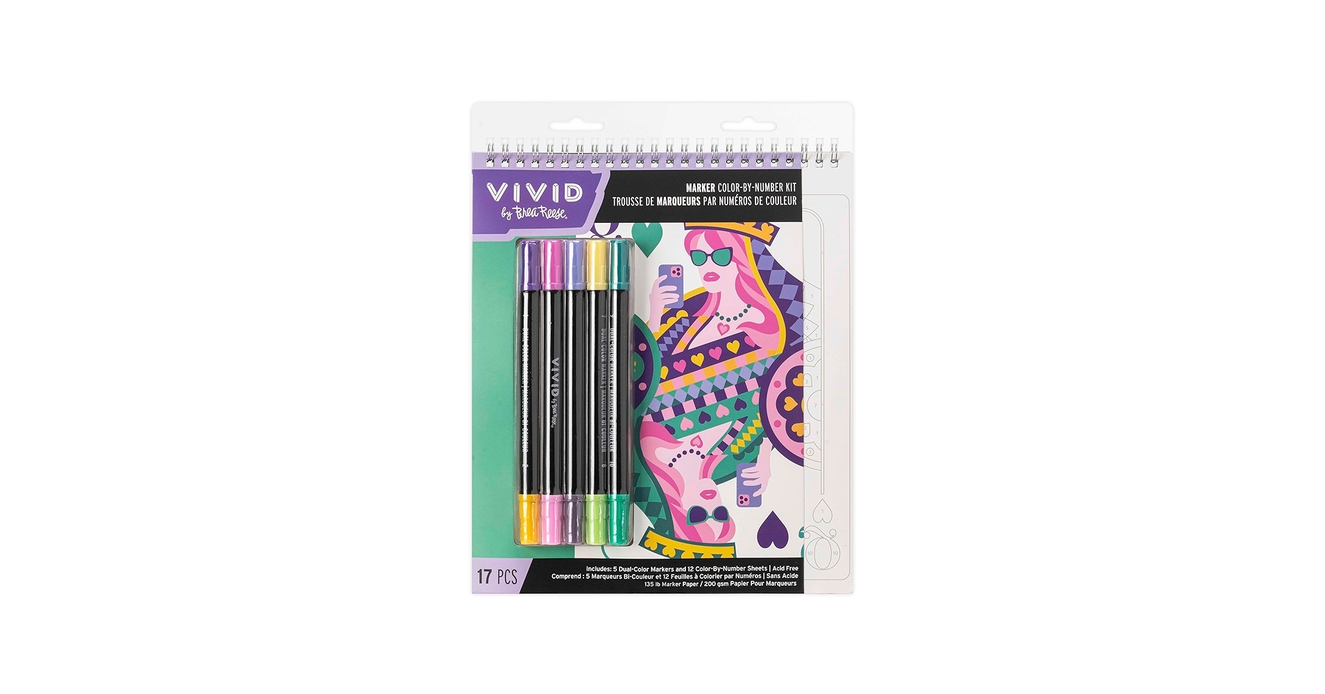 Amazon Vivid By Brea Reese Marker Color By Number Kit Queen Of Hearts 5 Dual Sided Markers 12 Design Coloring Pages Retro Vibrant Themed Spiral Art Pad Toys Games