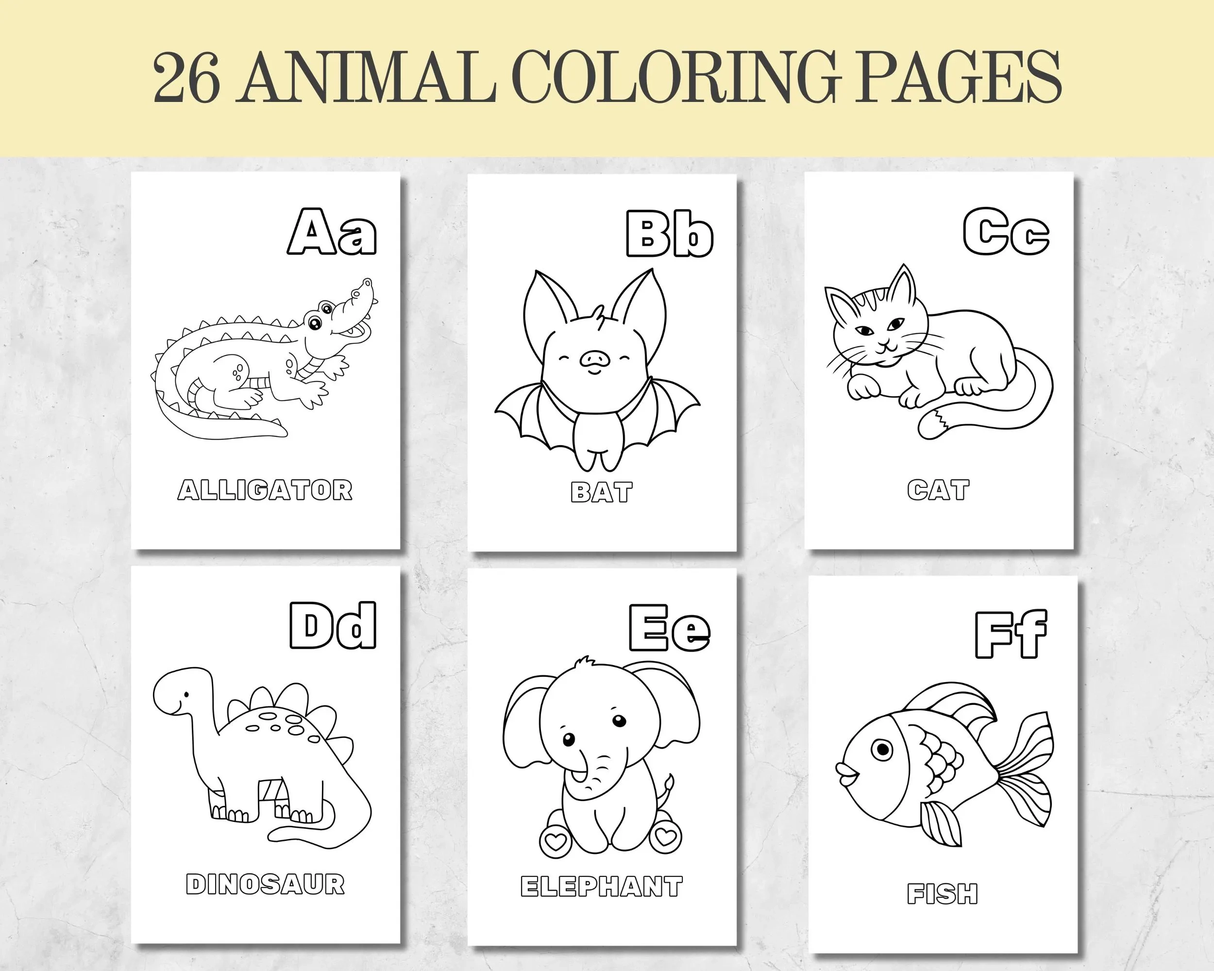 Animal ABC Coloring Pages Jumbo Printable Sheets digital Download Etsy