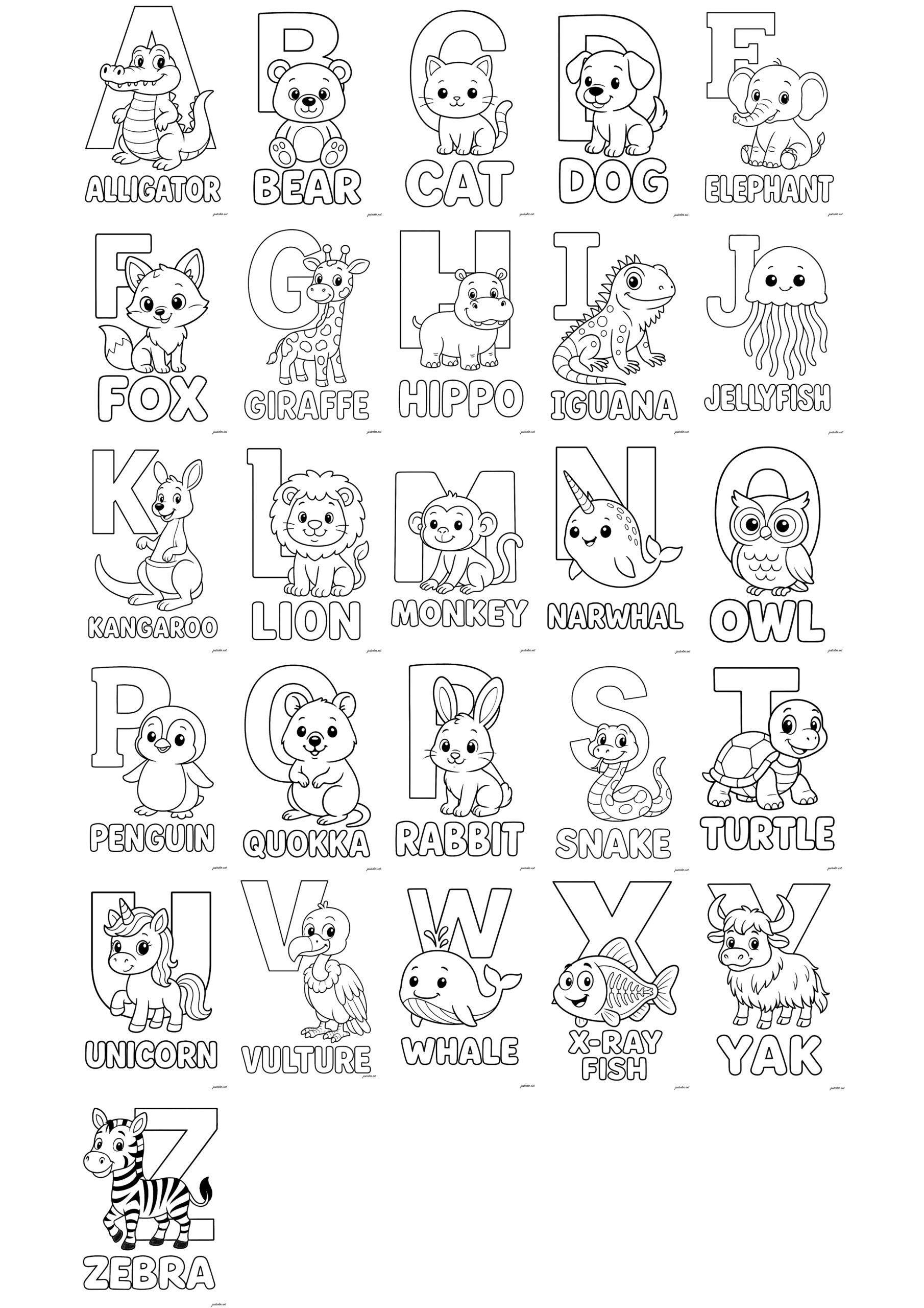 Animal Alphabet Alphabet Coloring Pages