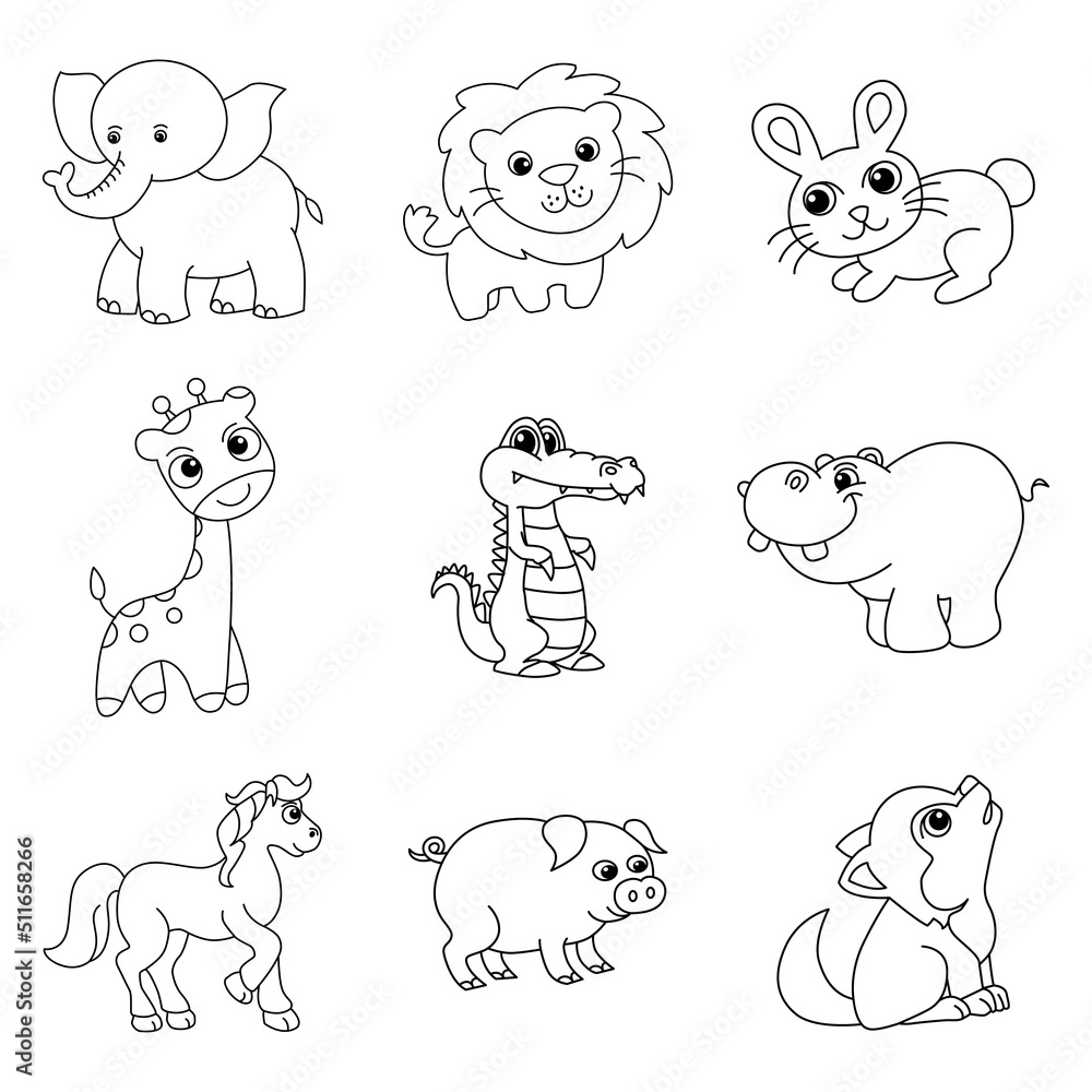 Animal Set Cartoon Coloring Page Illustration Vector For Kids Coloring Book Stock Vector Adobe Stock Animal Set Cartoon Coloring Page Illustration Vector For Kids Coloring Book Stock Vector Adobe Stock
