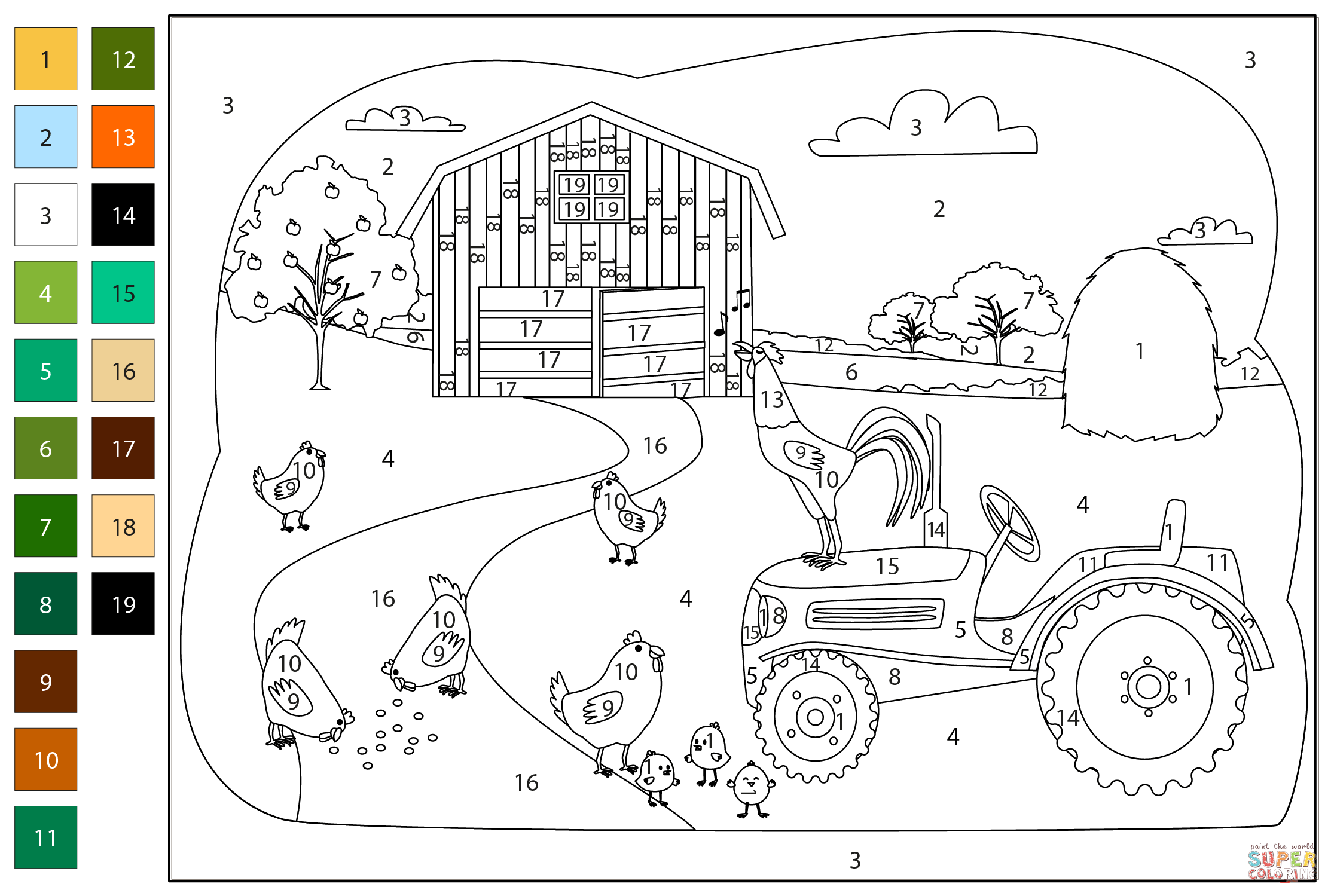 Animals On The Farm Chicken Color By Number Coloring Page Free Printable