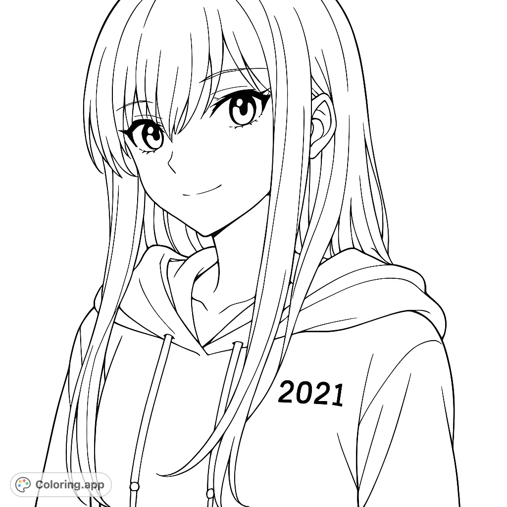 Anime Girl In Hoodie Coloring app Anime Girl In Hoodie Coloring app