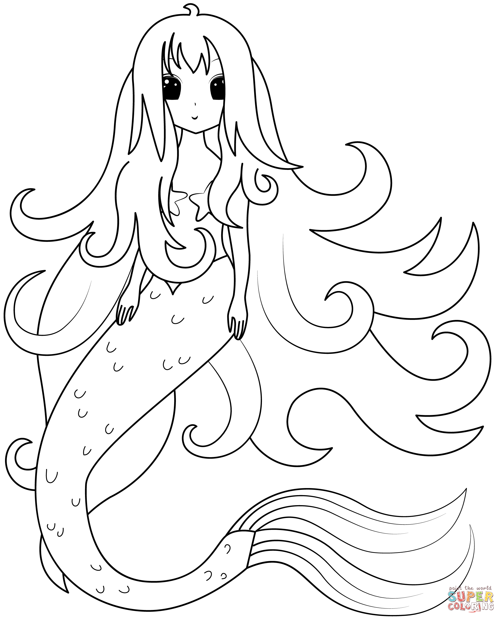 Anime Mermaid Coloring Page Free Printable