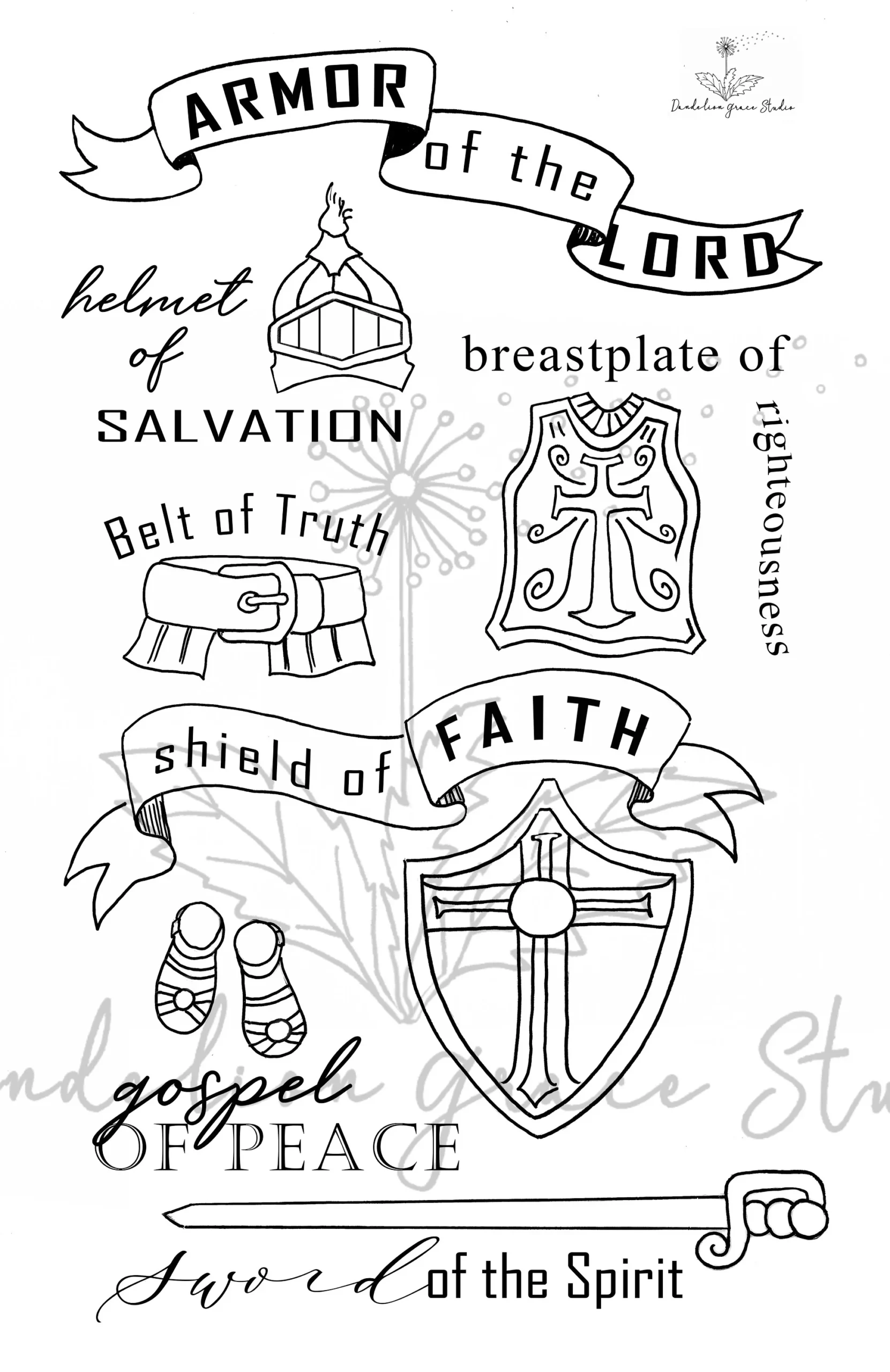 Armor Of God Coloring Page Bible Journaling Template digital Download Etsy