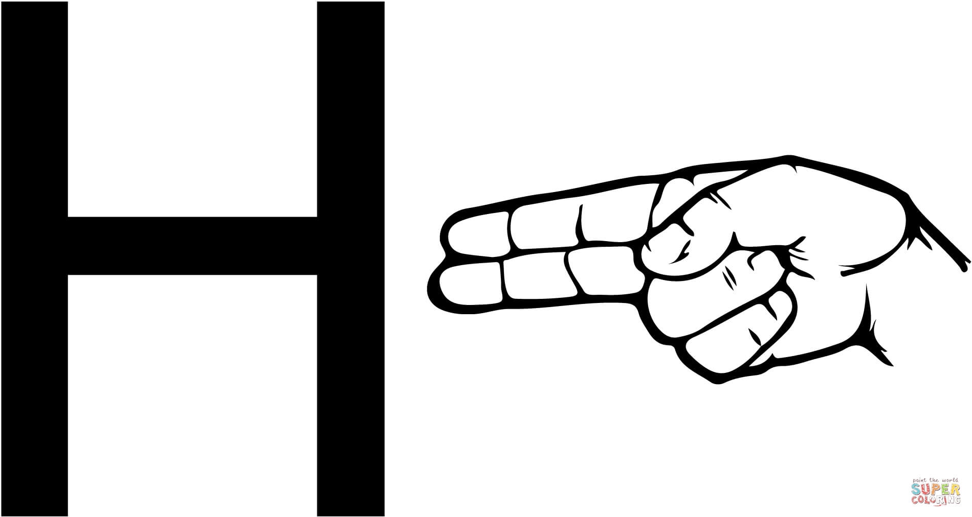 ASL Sign Language Letter H Coloring Page Free Printable