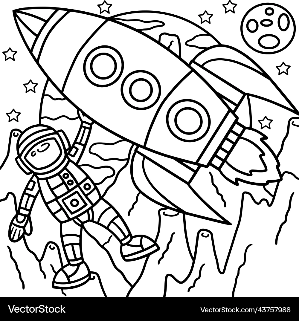 Astronaut Space Rocket Ship Coloring Page For Kids Royalty Free Vector VectorStock Astronaut Space Rocket Ship Coloring Page For Kids Royalty Free Vector VectorStock