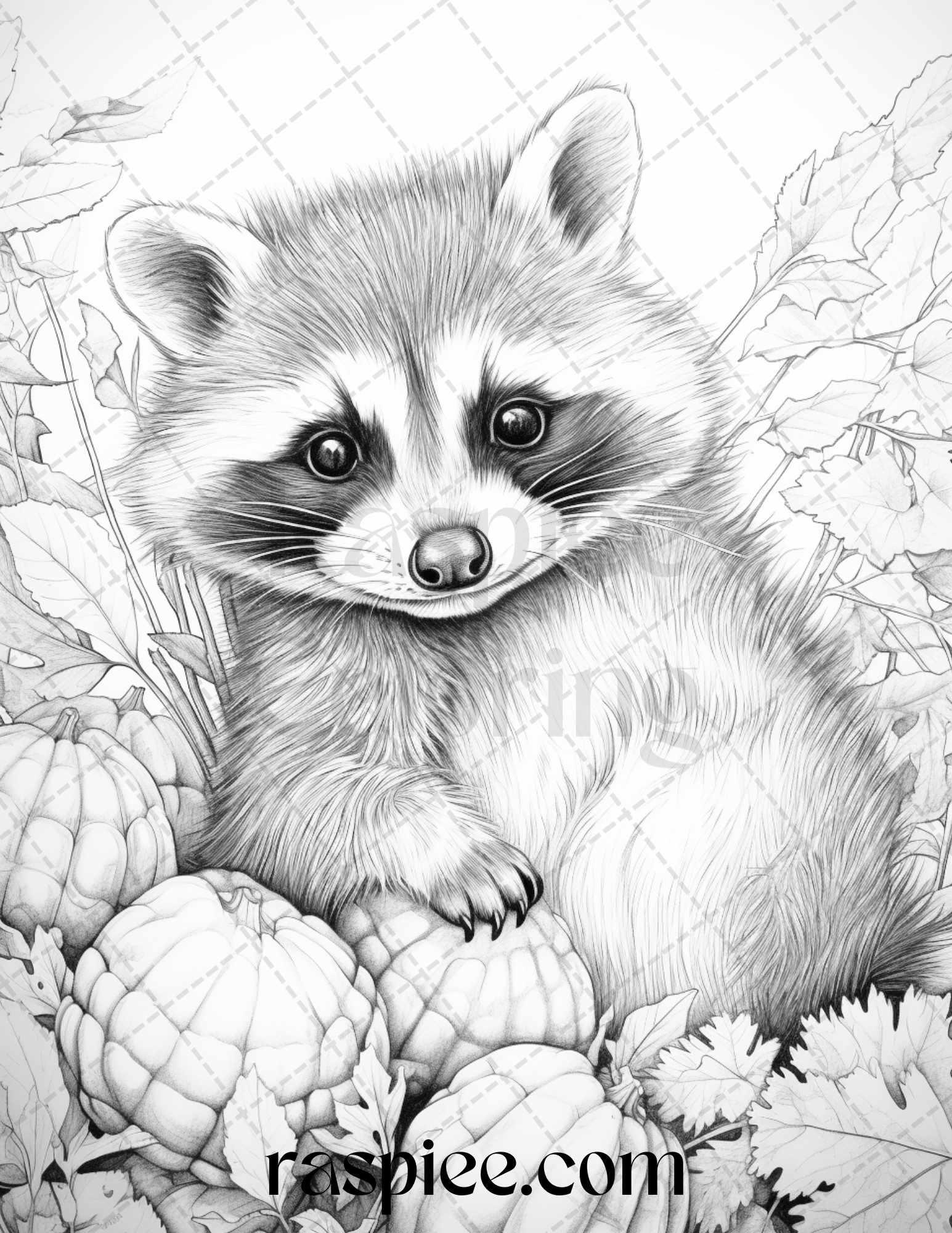 Autumn Animals Grayscale Coloring Pages For Adults And Kids Printable RASPIEE