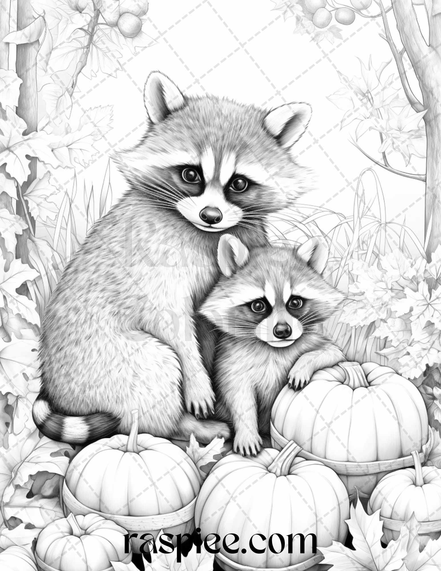 Autumn Animals Grayscale Coloring Pages For Adults And Kids Printable RASPIEE Autumn Animals Grayscale Coloring Pages For Adults And Kids Printable RASPIEE